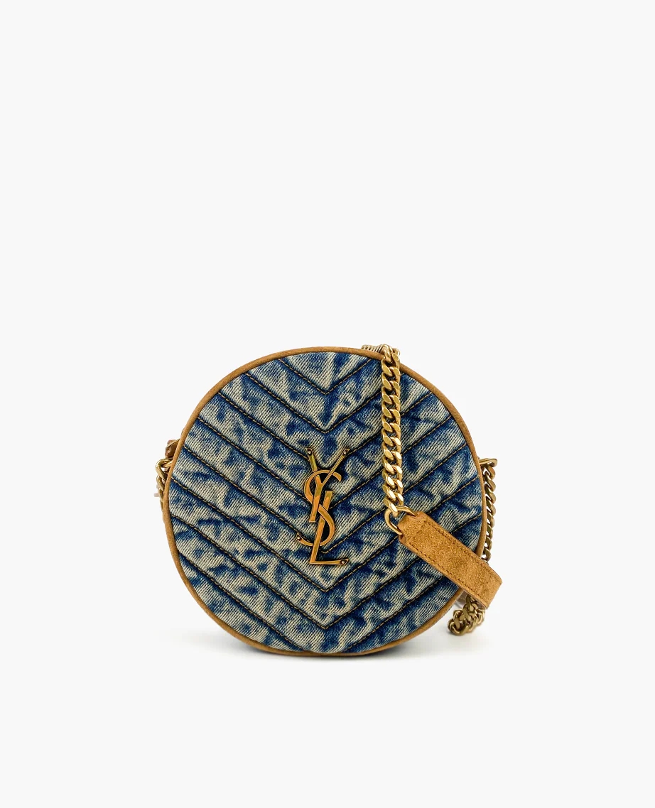 Saint Laurent YSL Round Vinyle Matelassé Quilted Denim Crossbody Bag