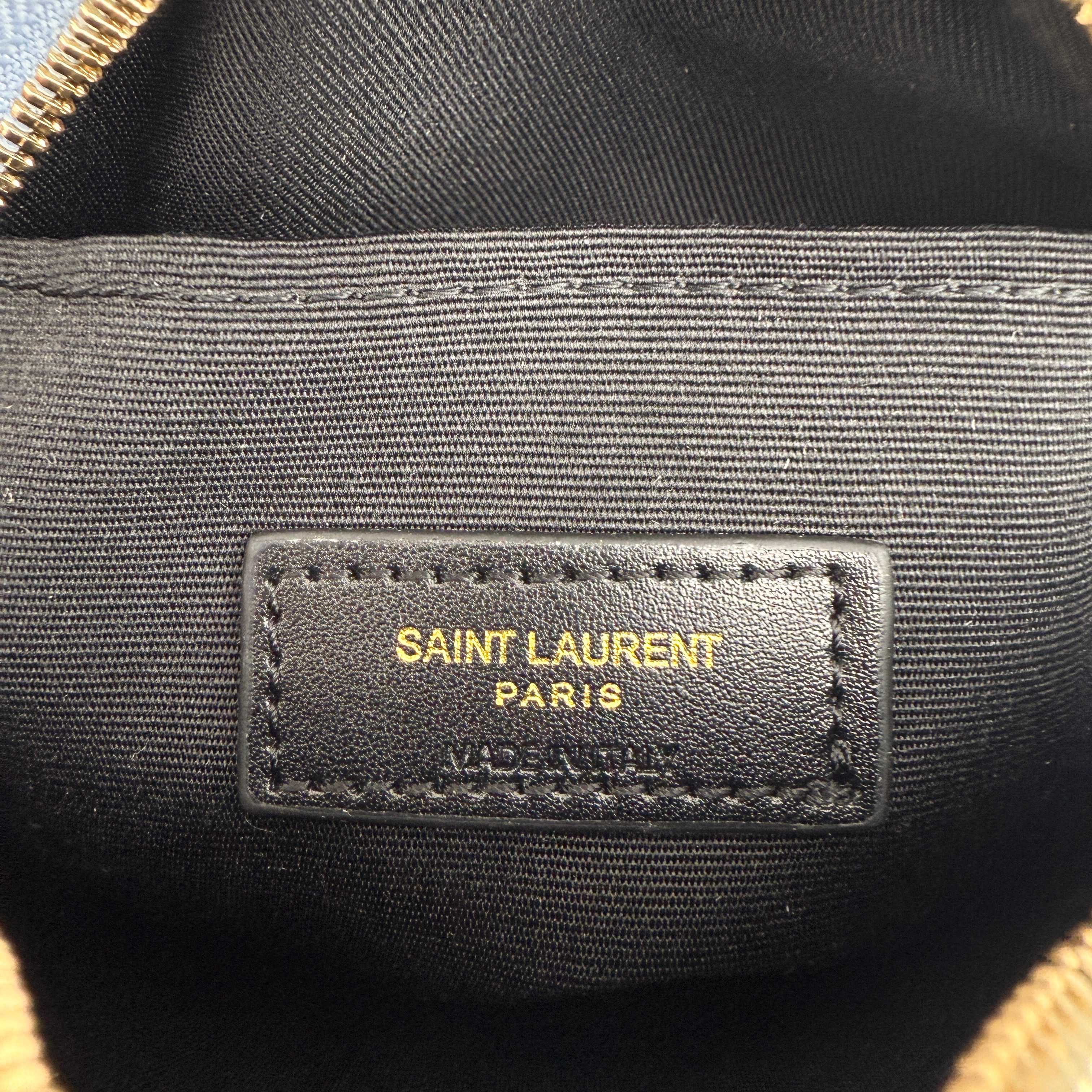 Saint Laurent YSL Round Vinyle Matelassé Quilted Denim Crossbody Bag