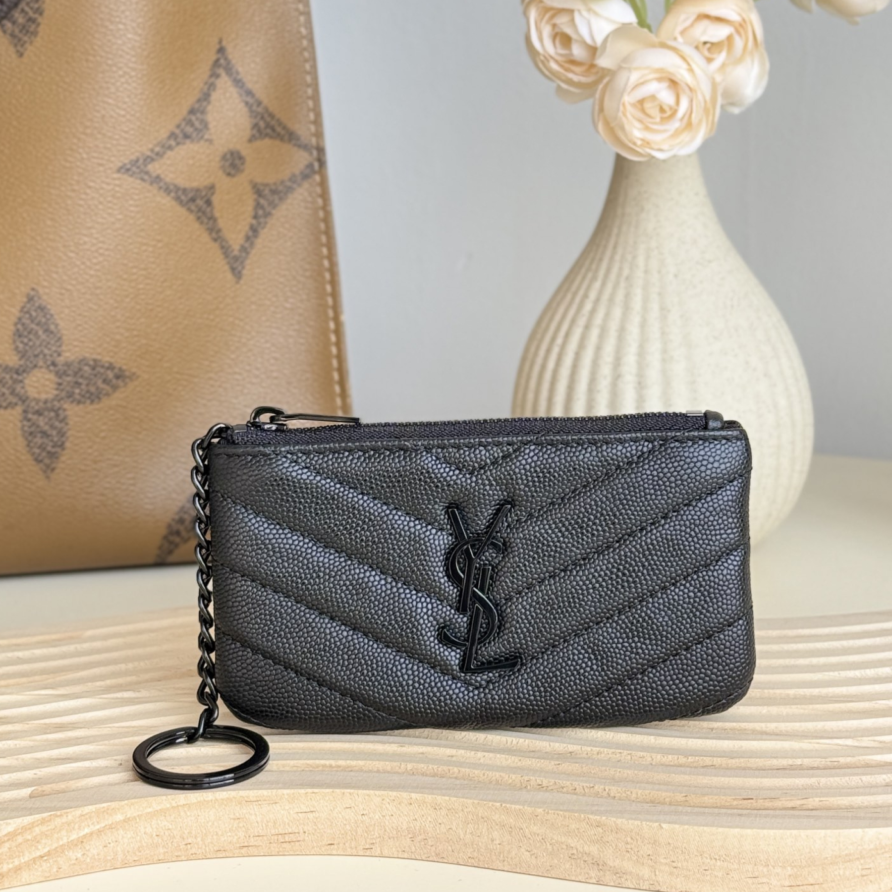 Saint Laurent Ball-Patterned Cowhide Wallet -Black Leather Gold Wallet