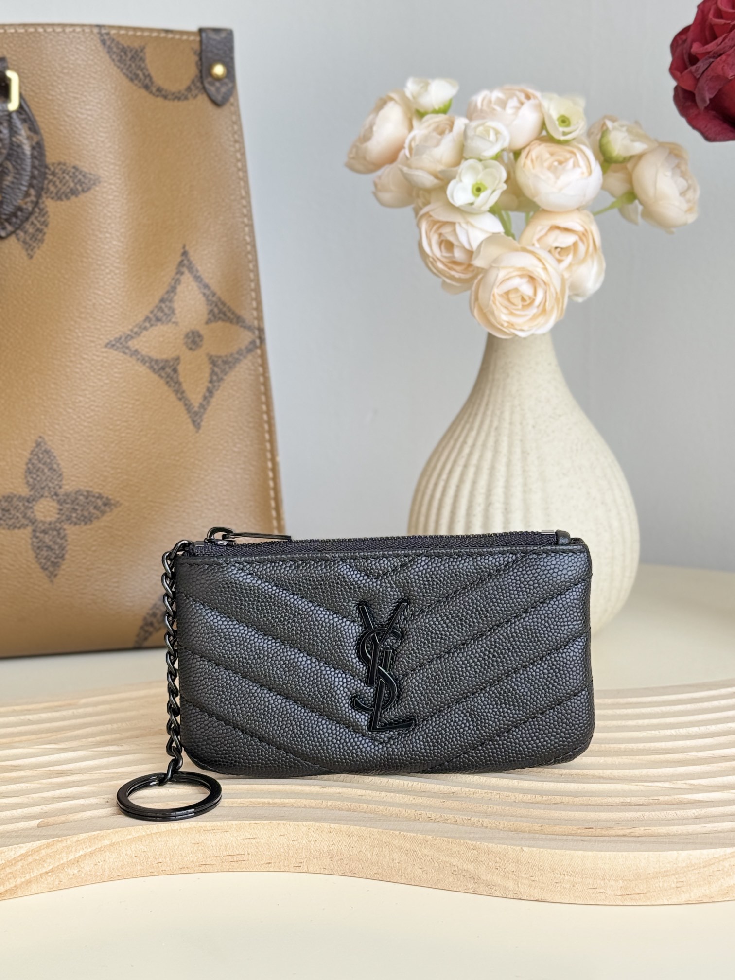 Saint Laurent Ball-Patterned Cowhide Wallet -Black Leather Gold Wallet