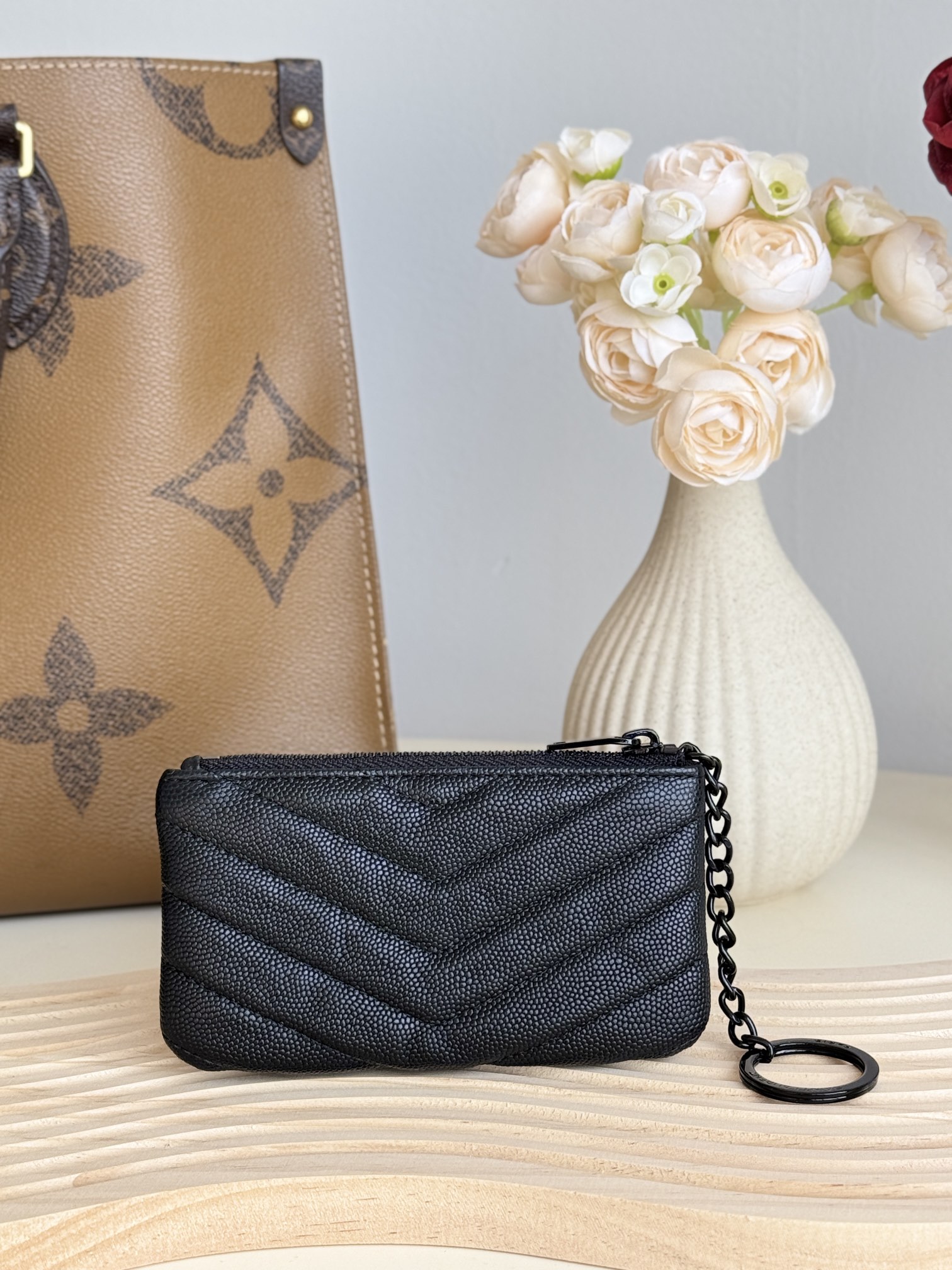 Saint Laurent Ball-Patterned Cowhide Wallet -Black Leather Gold Wallet