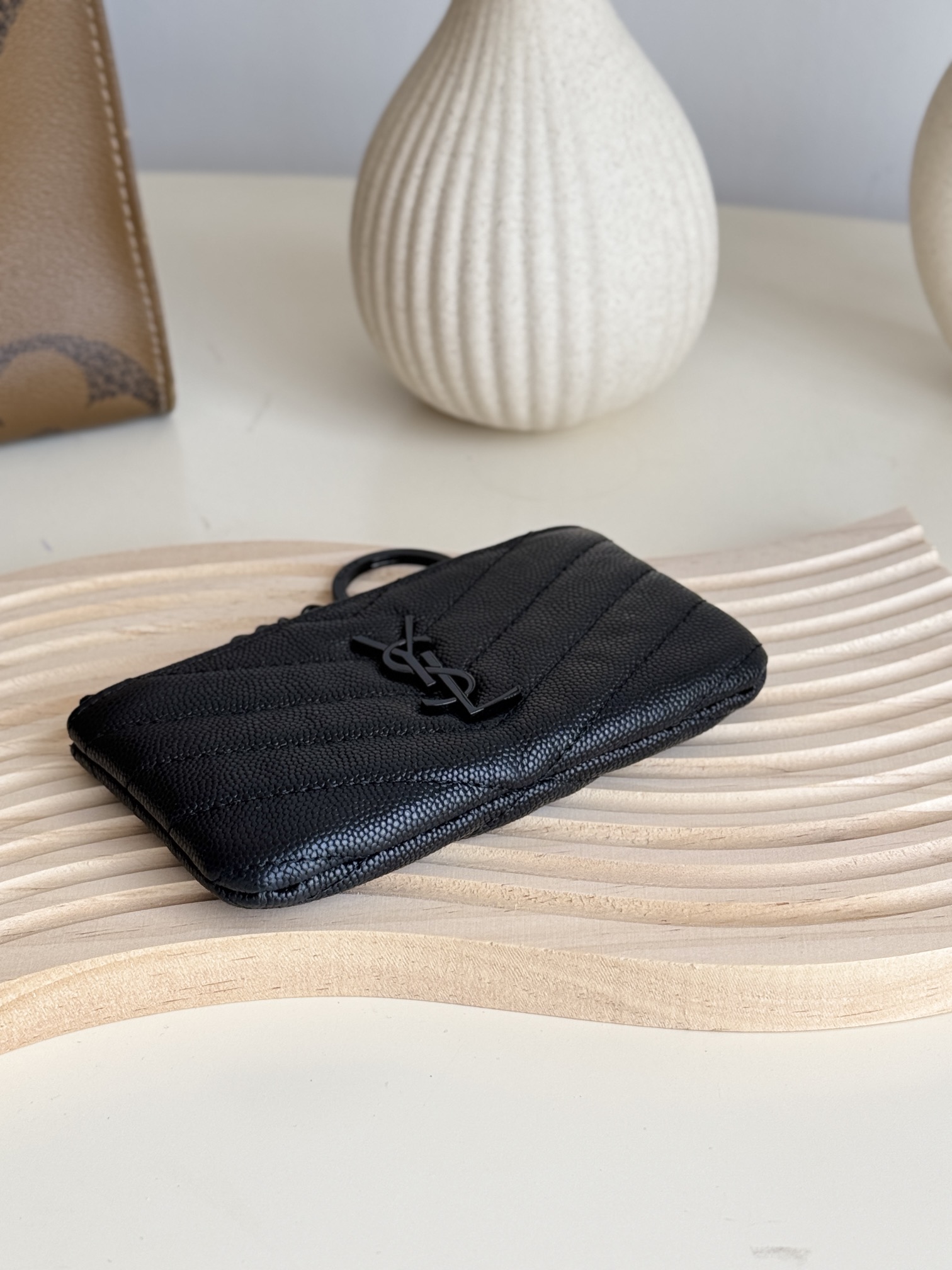 Saint Laurent Ball-Patterned Cowhide Wallet -Black Leather Gold Wallet