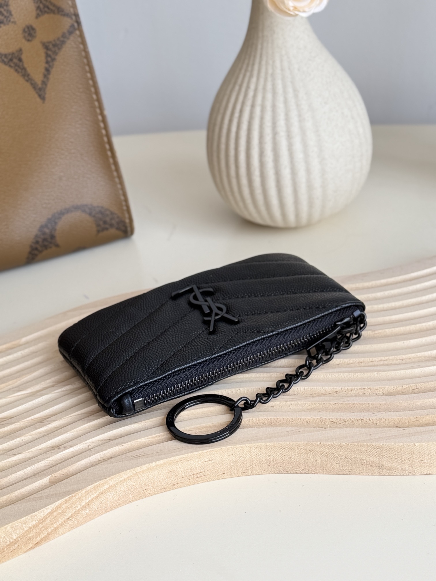 Saint Laurent Ball-Patterned Cowhide Wallet -Black Leather Gold Wallet