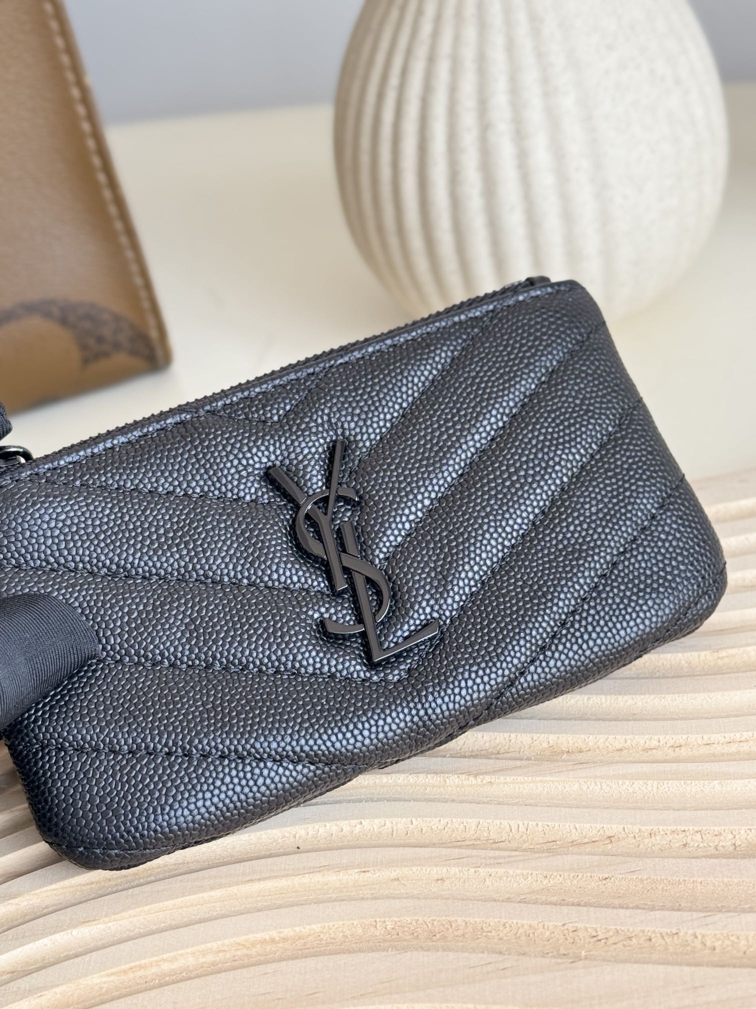 Saint Laurent Ball-Patterned Cowhide Wallet -Black Leather Gold Wallet