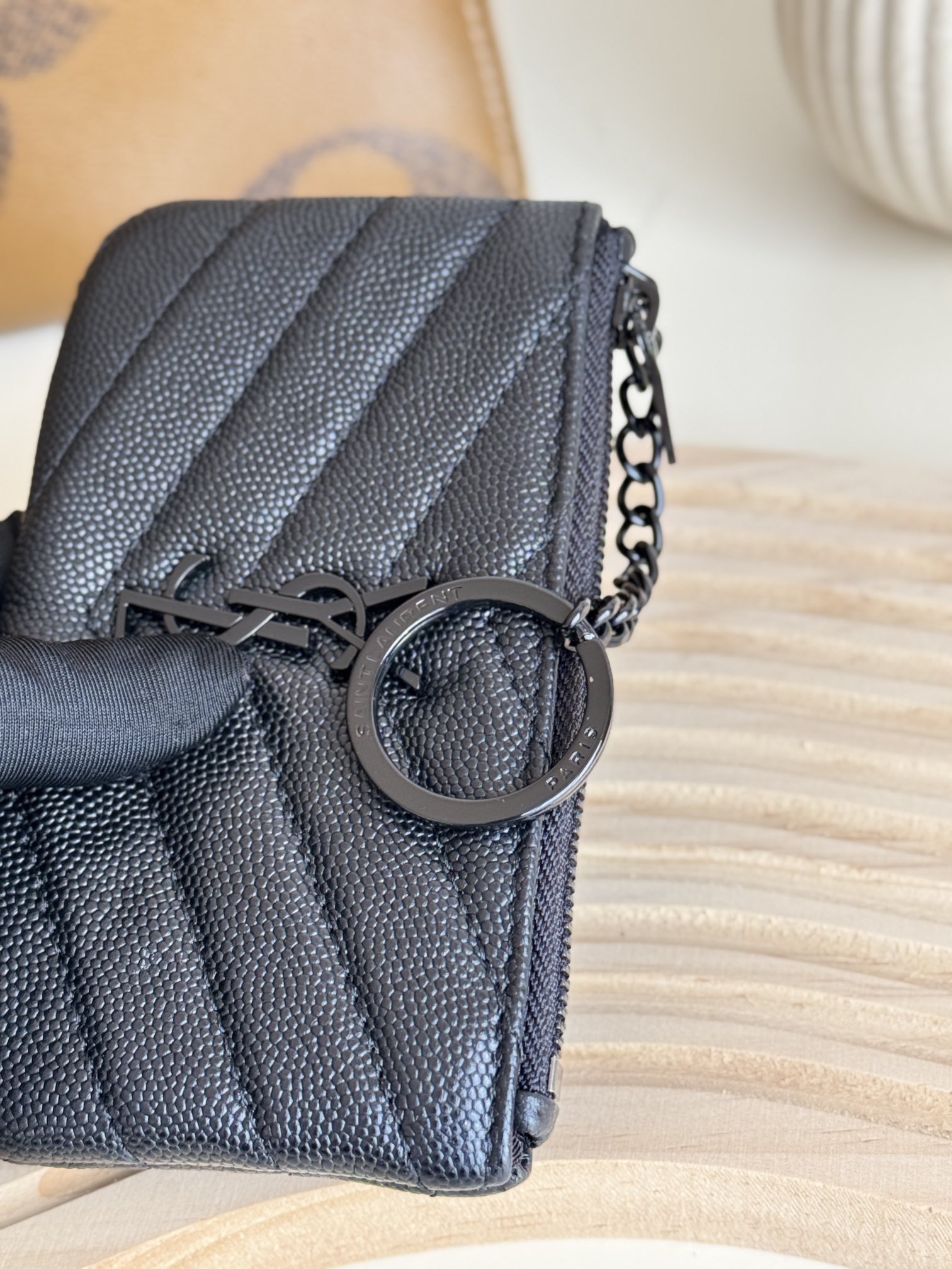 Saint Laurent Ball-Patterned Cowhide Wallet -Black Leather Gold Wallet