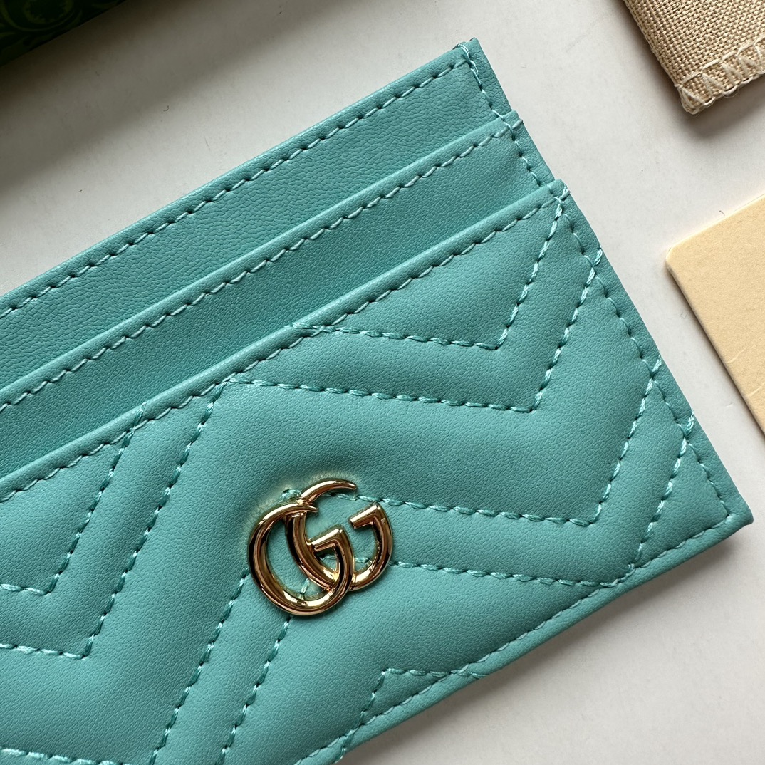 Gucci GG Marmont card case teal leather-wallet