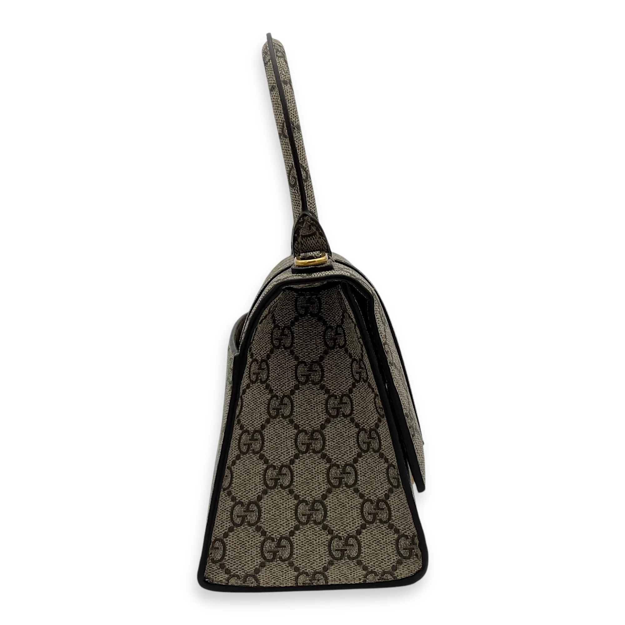 x Balenciaga Hourglass GG Supreme Brown Top Handle Bag in Monogram Coated Canvas, Gold hardware