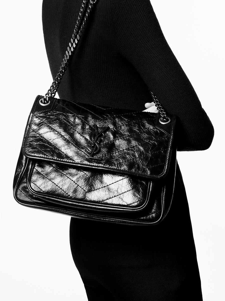 Niki Medium Chain Bag Crinkled Vintage Leather in Storm