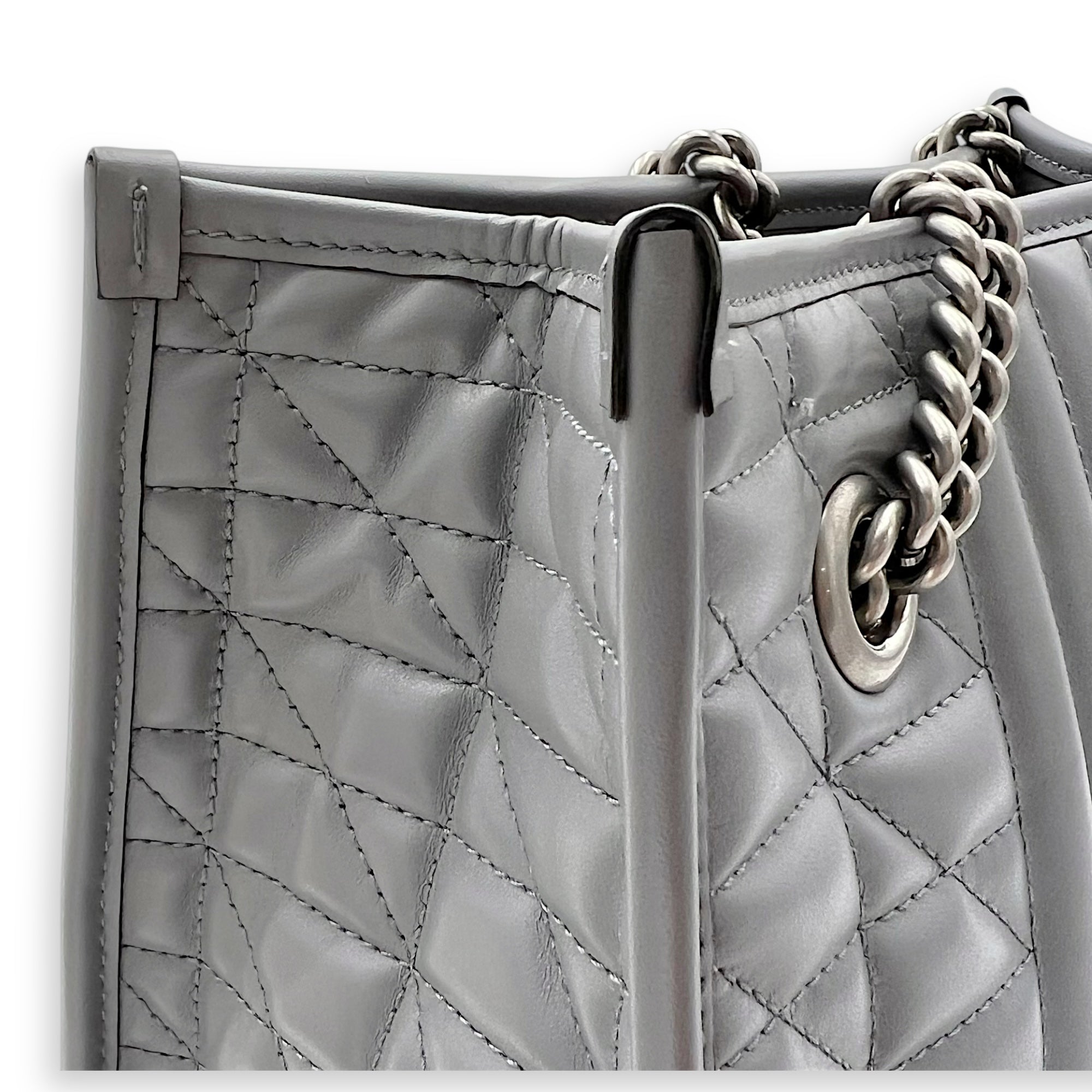 GG Marmont Tote Bag Grey in Calfskin, Ruthenium hardware