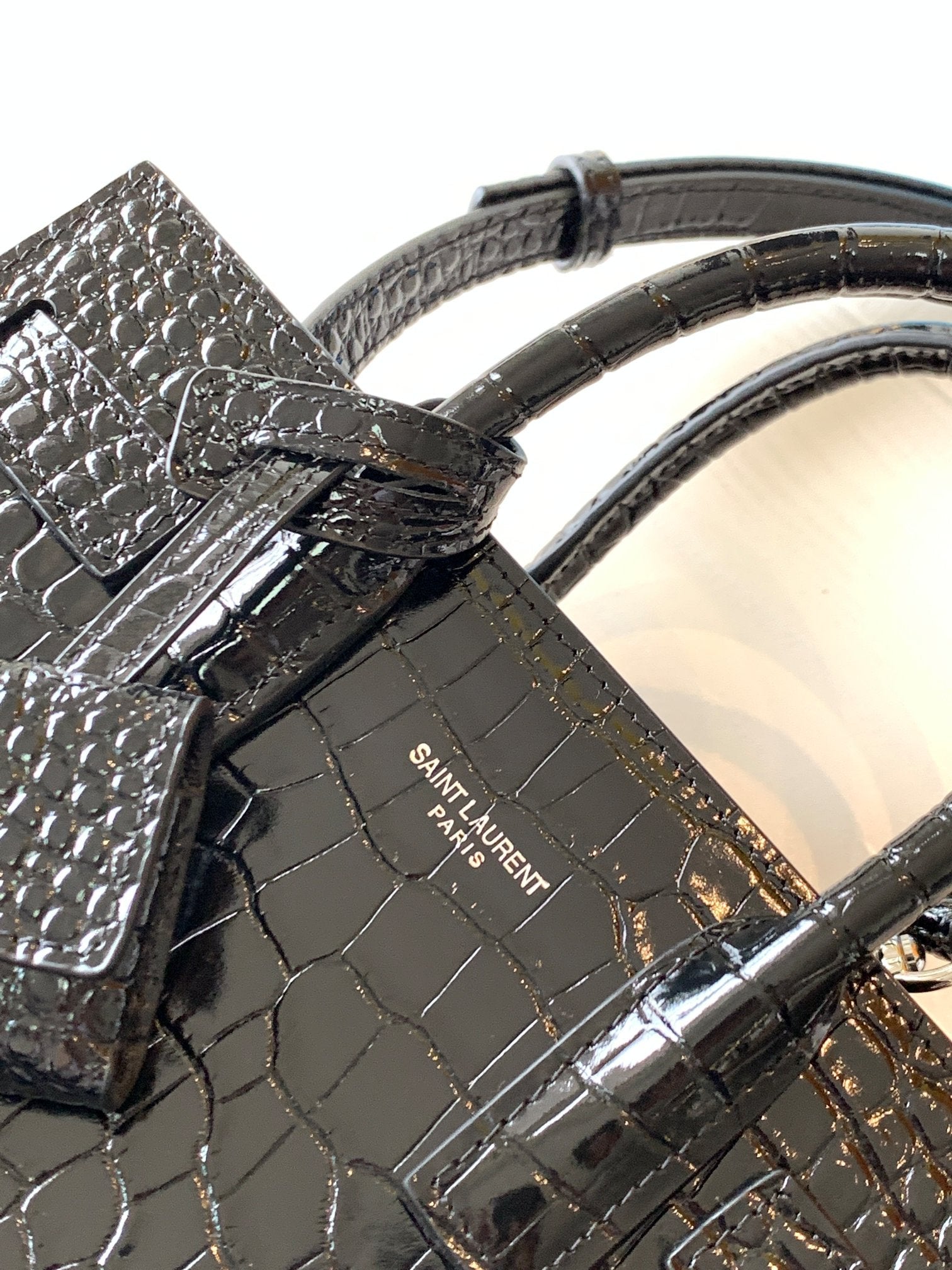 YSL Classic Sac De Jour Nano In Crocodile Shiny Embossed Leather