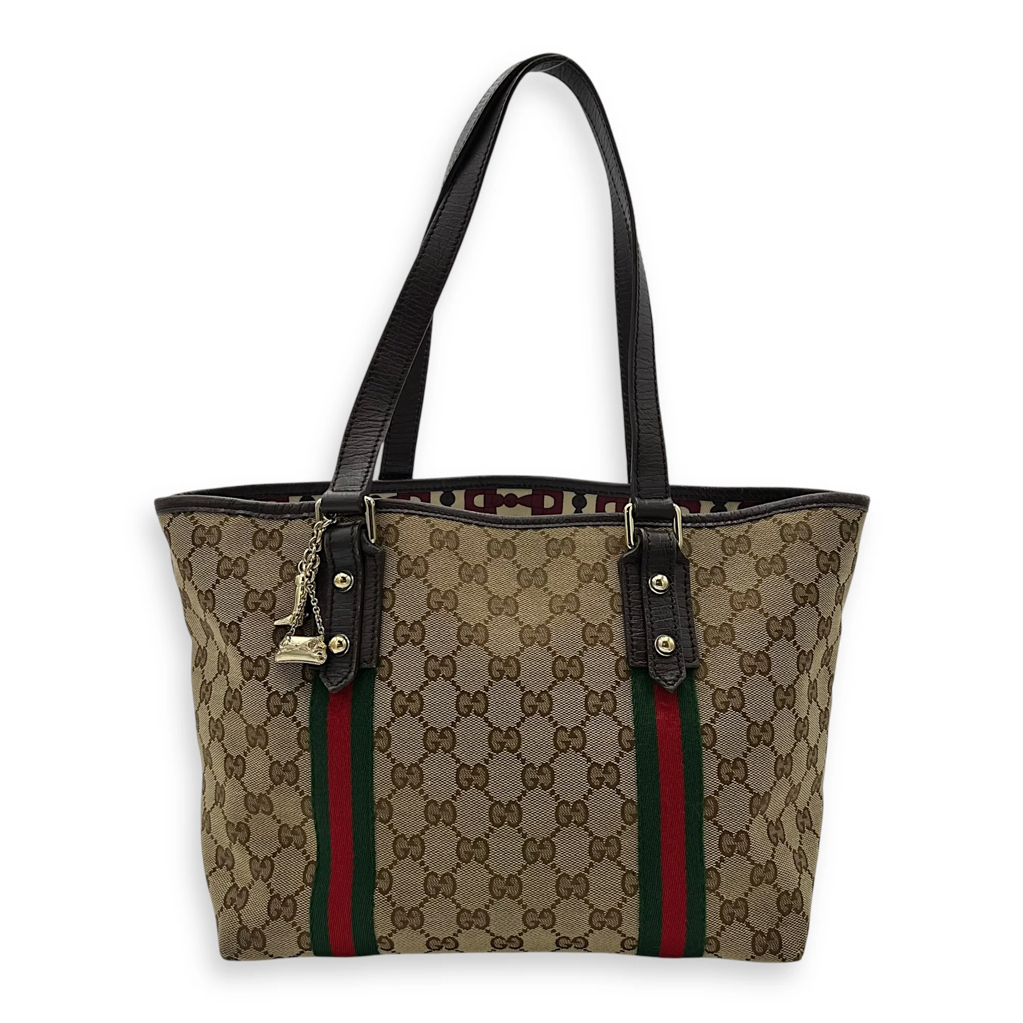 GG Tote Bag Brown in Canvas, Gold hardware
