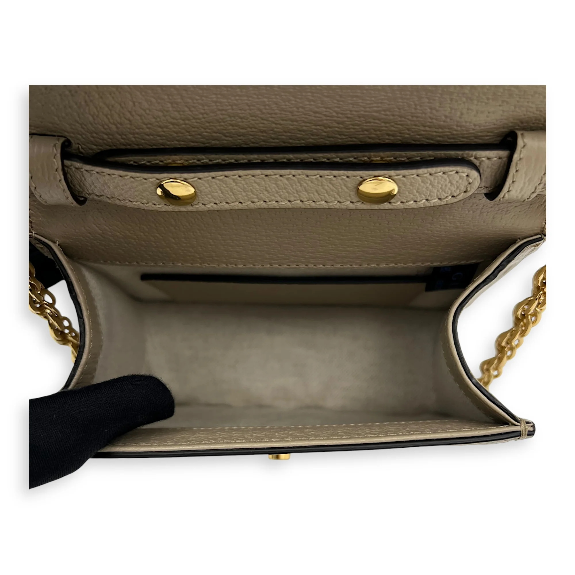Ophidia Mini Beige Top Handle Bag in Coated Canvas, Gold hardware