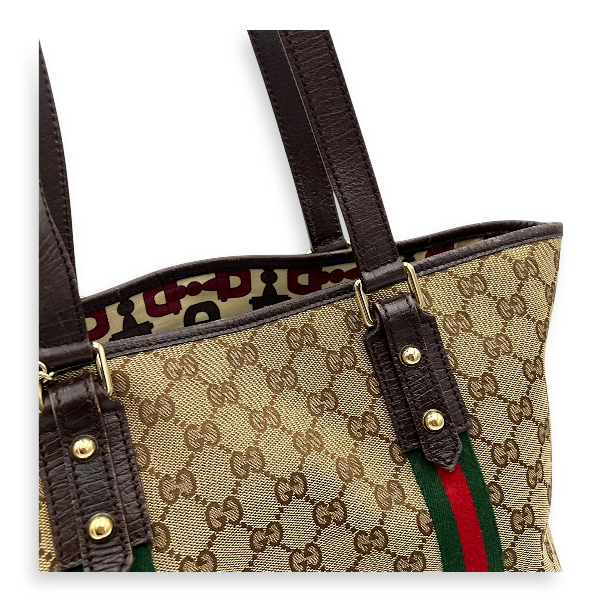 GG Tote Bag Brown in Canvas, Gold hardware