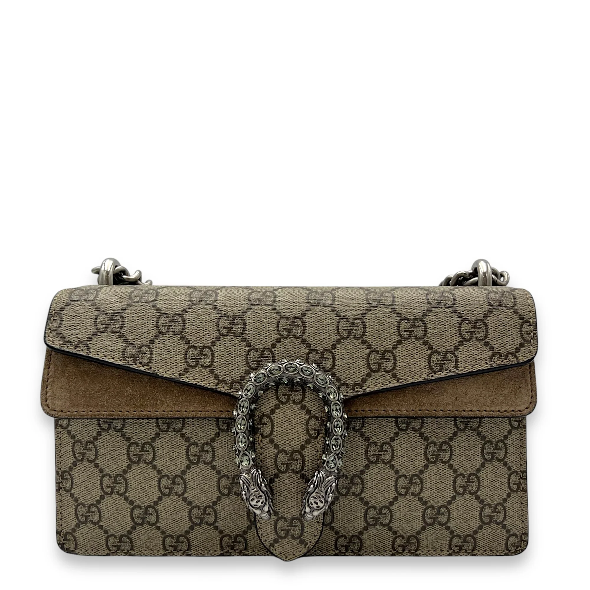 Dionysus Shoulder Bag Medium Brown in Coated Canvas, Silver hardware