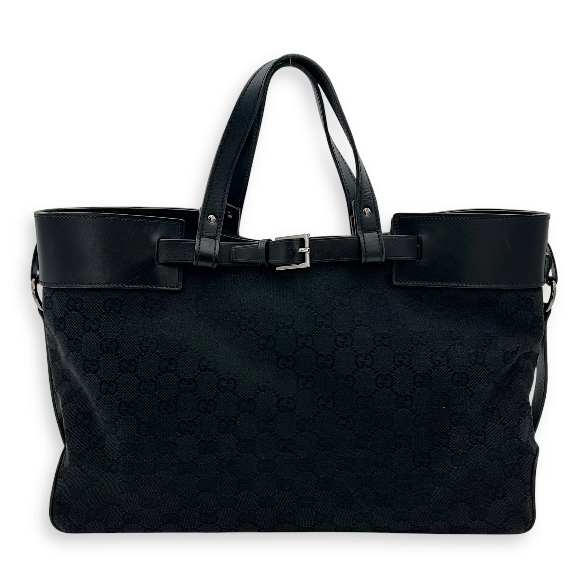 GG Top Handle Bag Black in Canvas, Silver hardware
