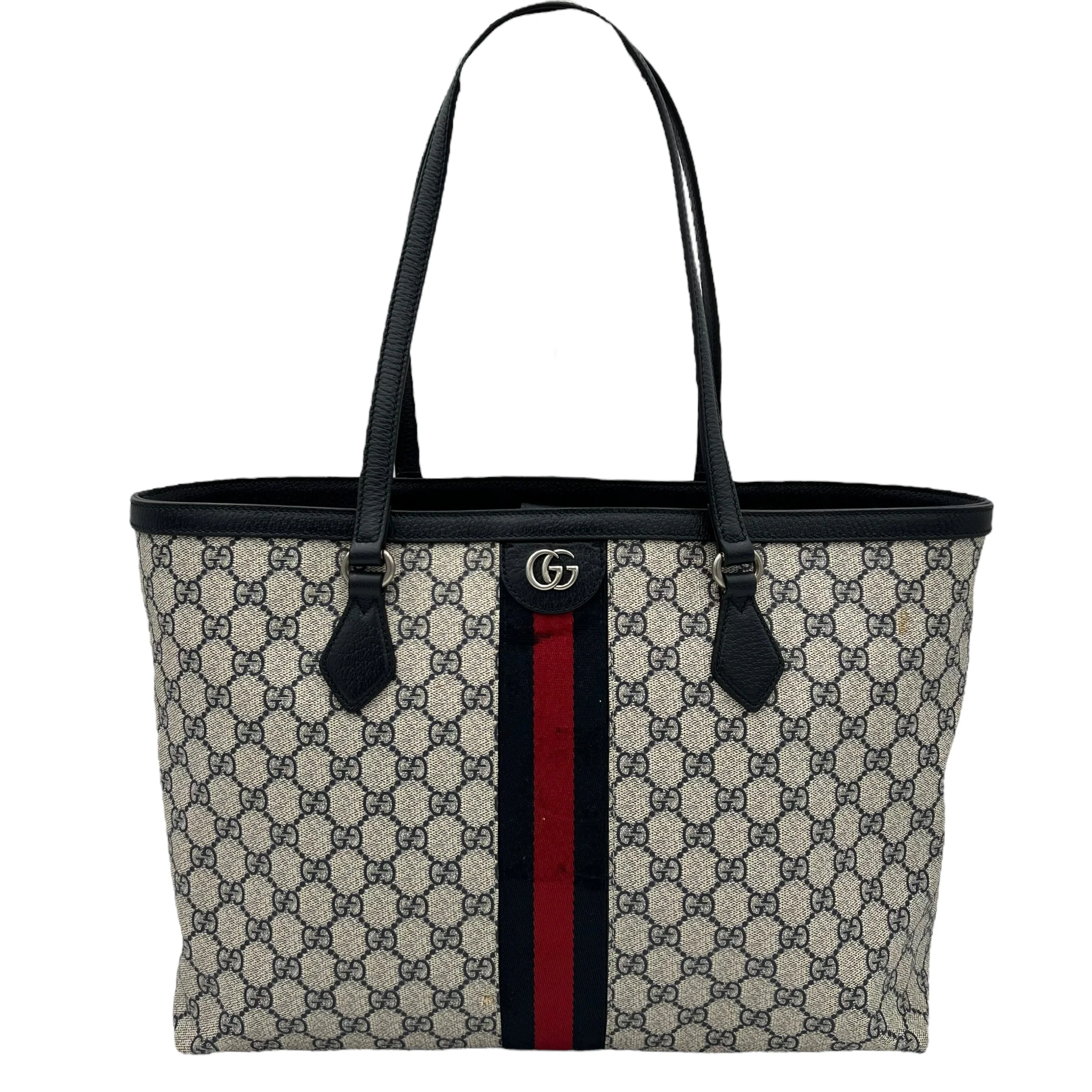 Ophidia Tote Bag Blue in Coated Canvas, Silver hardware