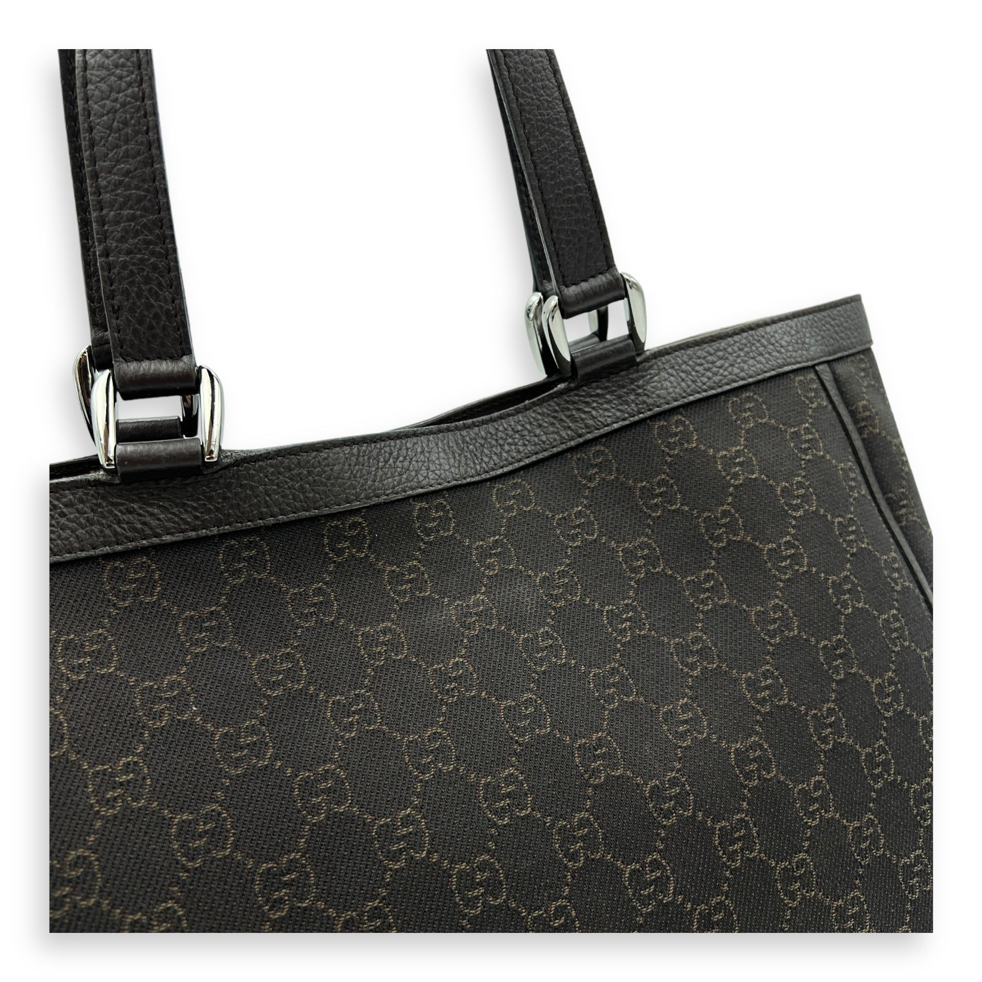 GG Abbey Pocket Black Tote Bag in Canvas, Silver hardware