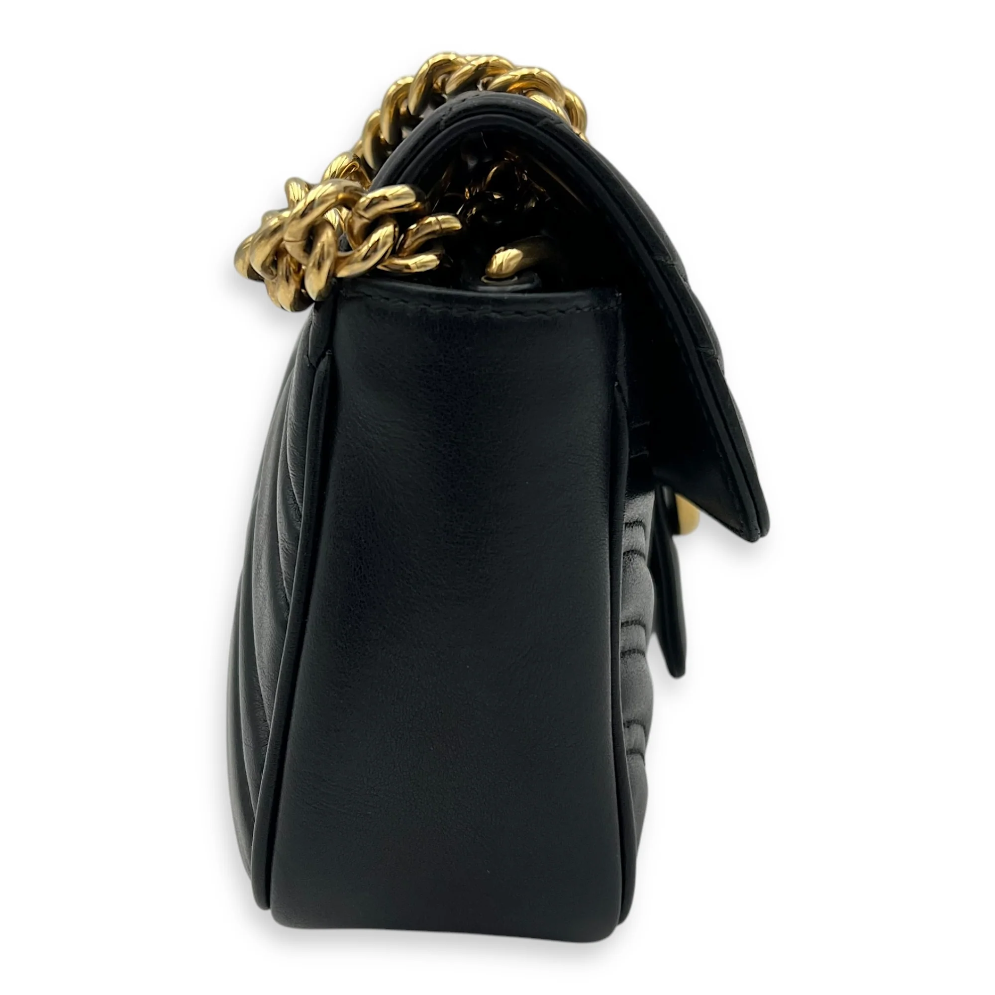 GG Marmont Mini Black Crossbody Bag in Calfskin, Gold hardware