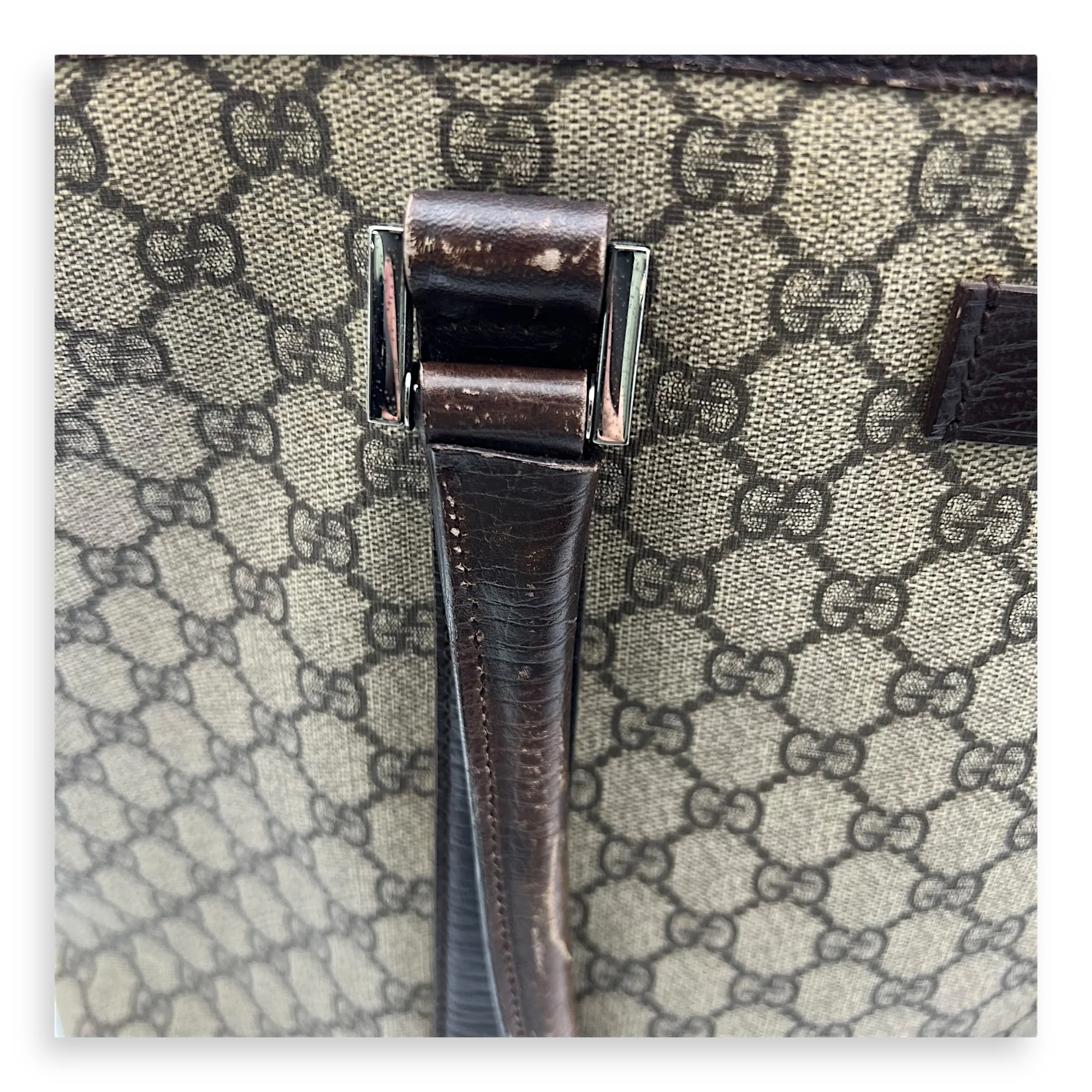 Vintage Top Handle Bag Brown in Coated Canvas, Silver hardware