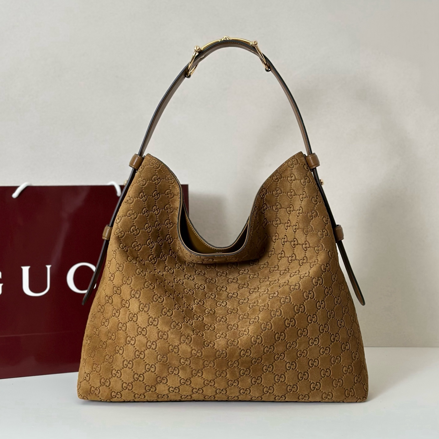 Gucci Beatrix large tote Brown embossed GG suede - Bag
