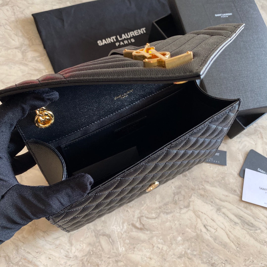 YSL Envelope Medium Bag In Mix Matelasse Grain De Poudre Embossed Leather