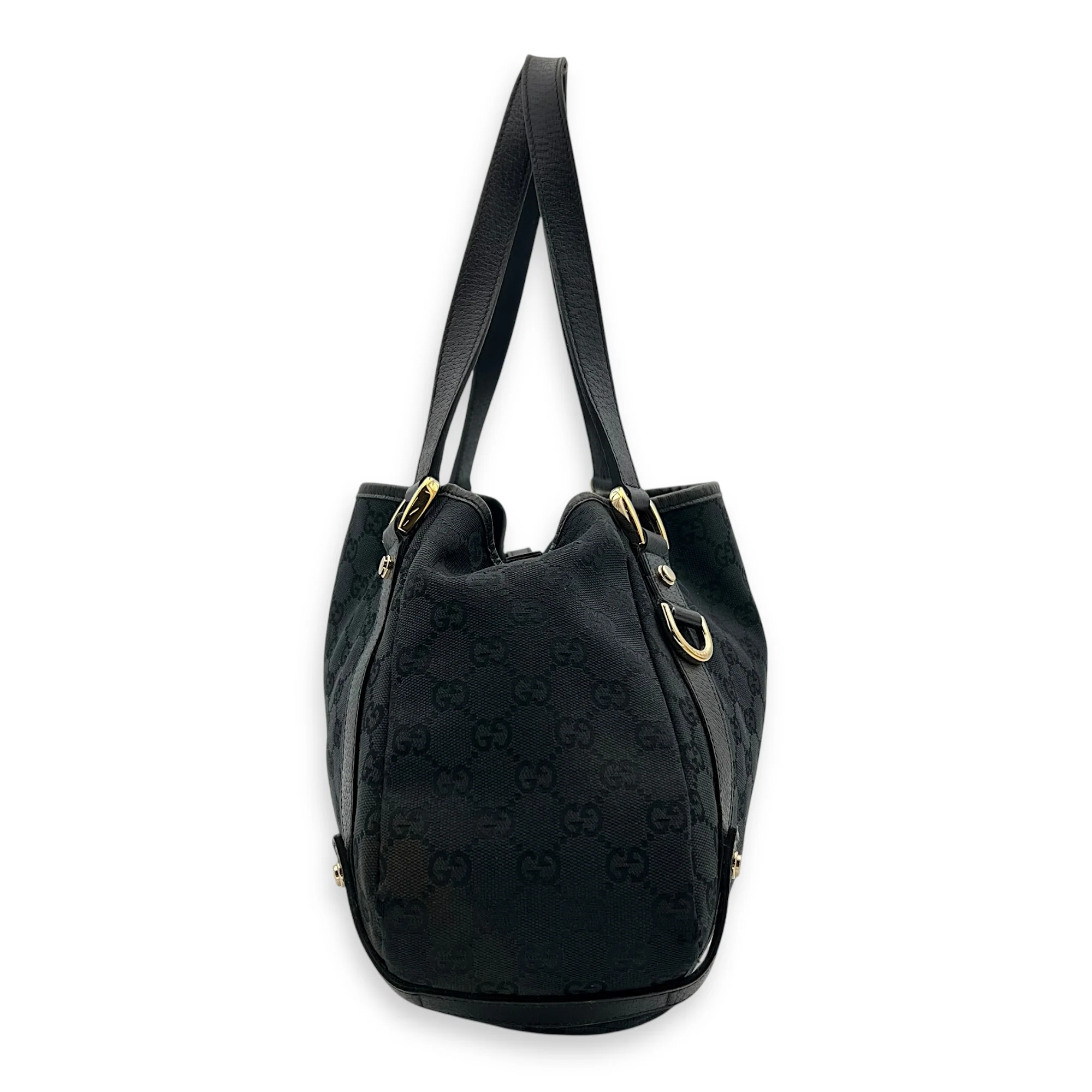 GG Shoulder Bag Black in Canvas, Gold hardware