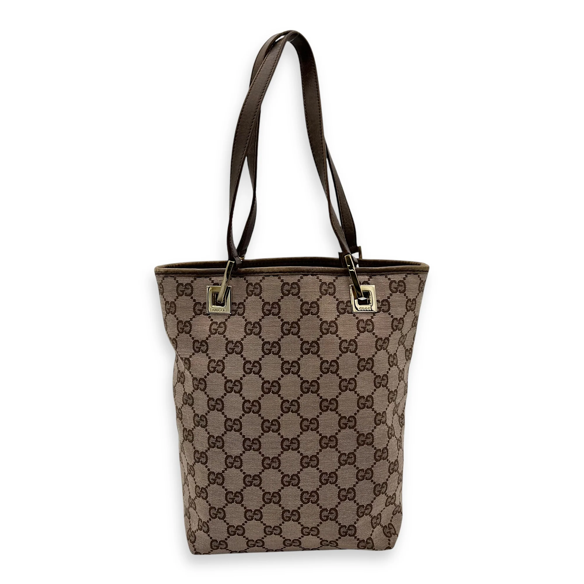 GG Tote Bag Brown in Canvas, Gold hardware