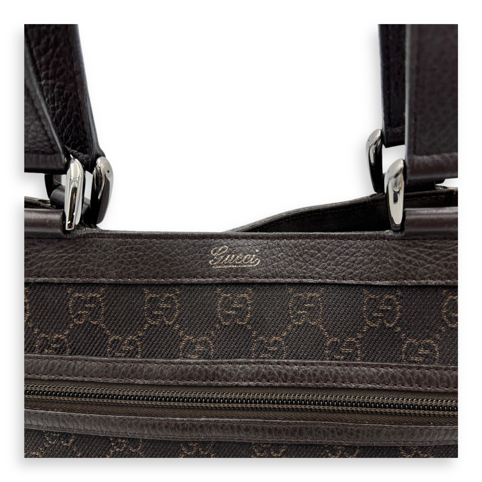 GG Abbey Pocket Black Tote Bag in Canvas, Silver hardware
