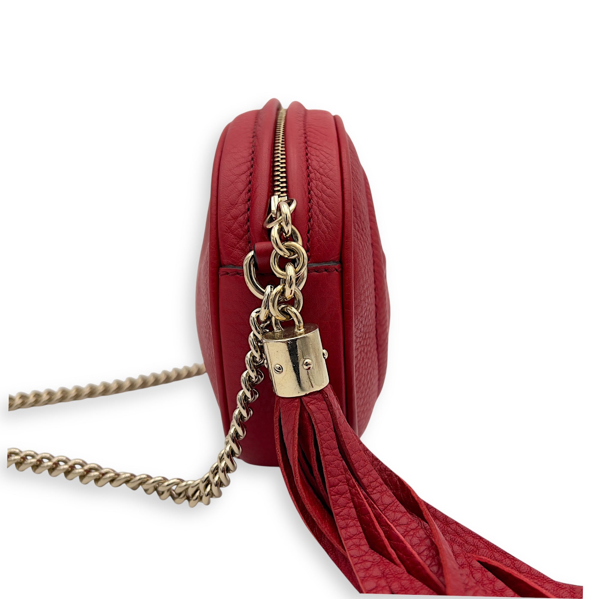 Soho Crossbody Bag Red in Calfskin, Gold hardware