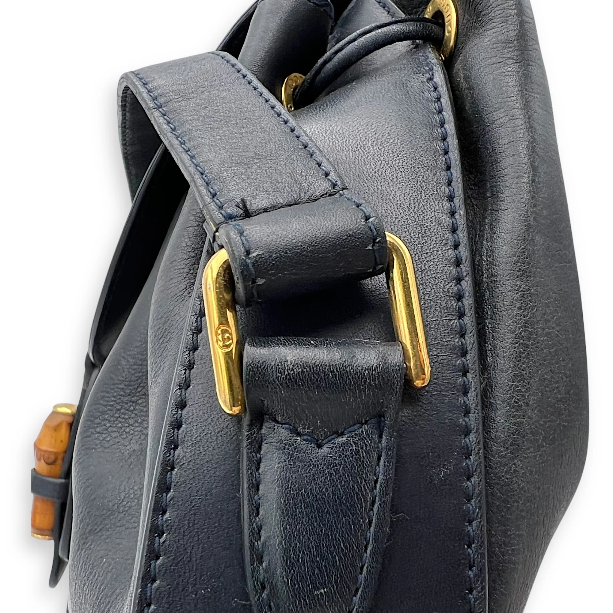 Bamboo Shoulder Bag Blue in Calfskin