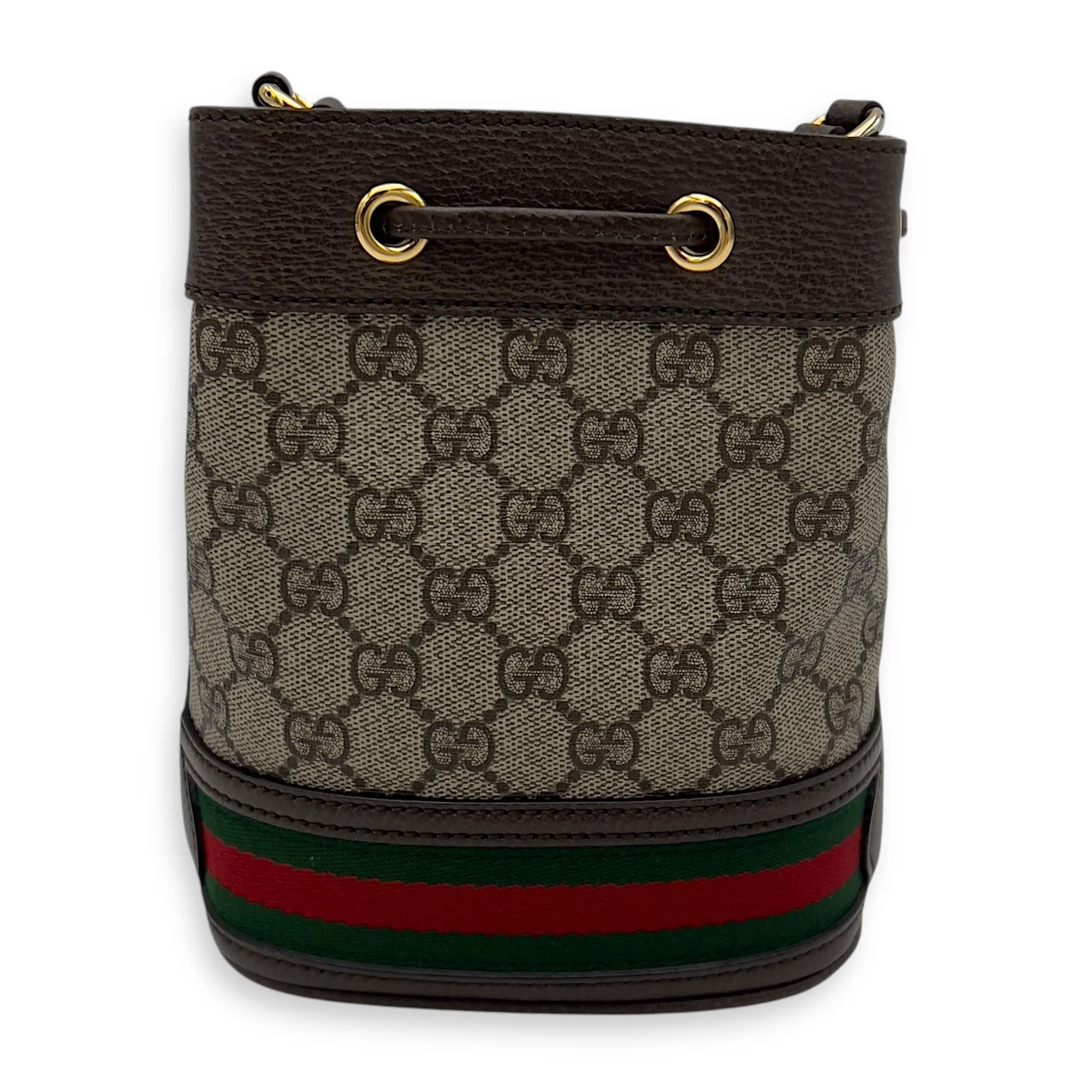 Ophidia Bucket Bag Brown in Coated Canvas, Gold hardware