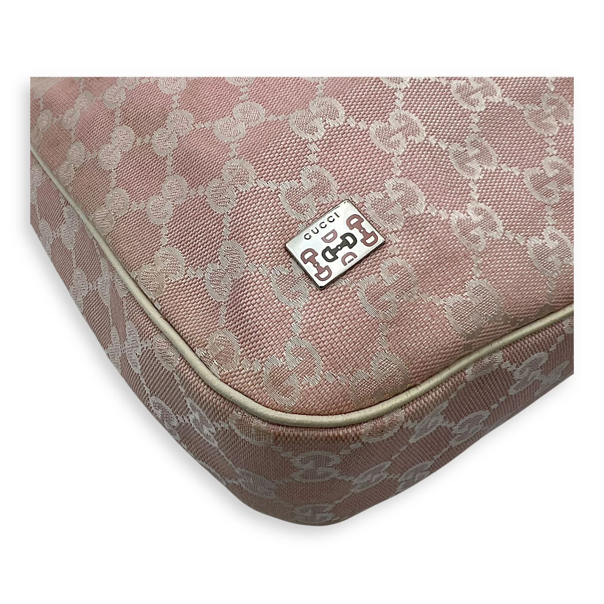 GG Shoulder Bag Pink in Canvas, Silver hardware