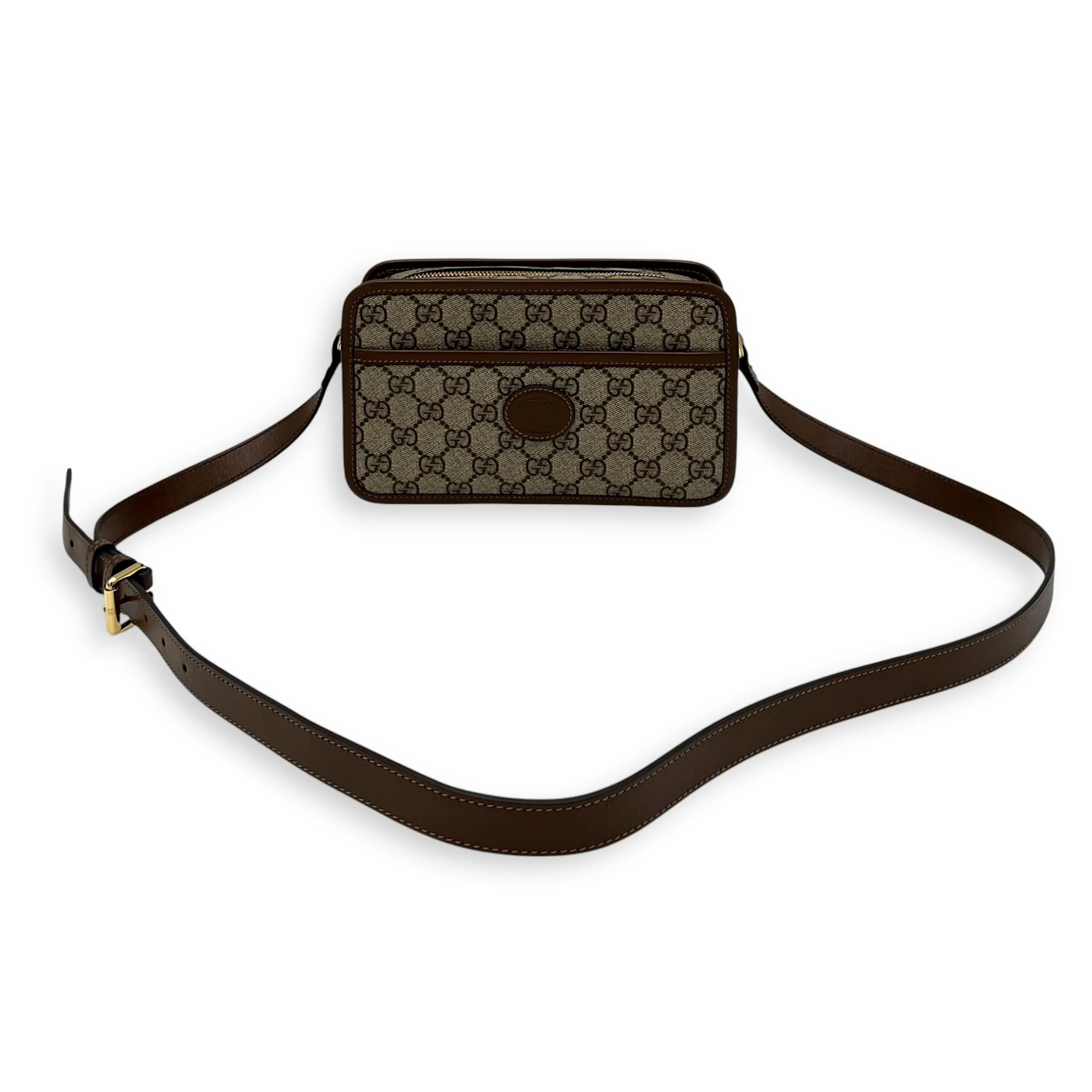 GG Supreme Interlocking Brown Messenger in Coated Canvas, Gold hardware