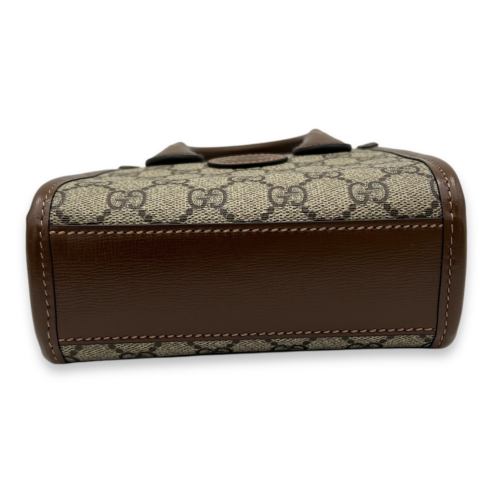 Interlocking G Top Handle Bag Brown in Coated Canvas, Gold hardware