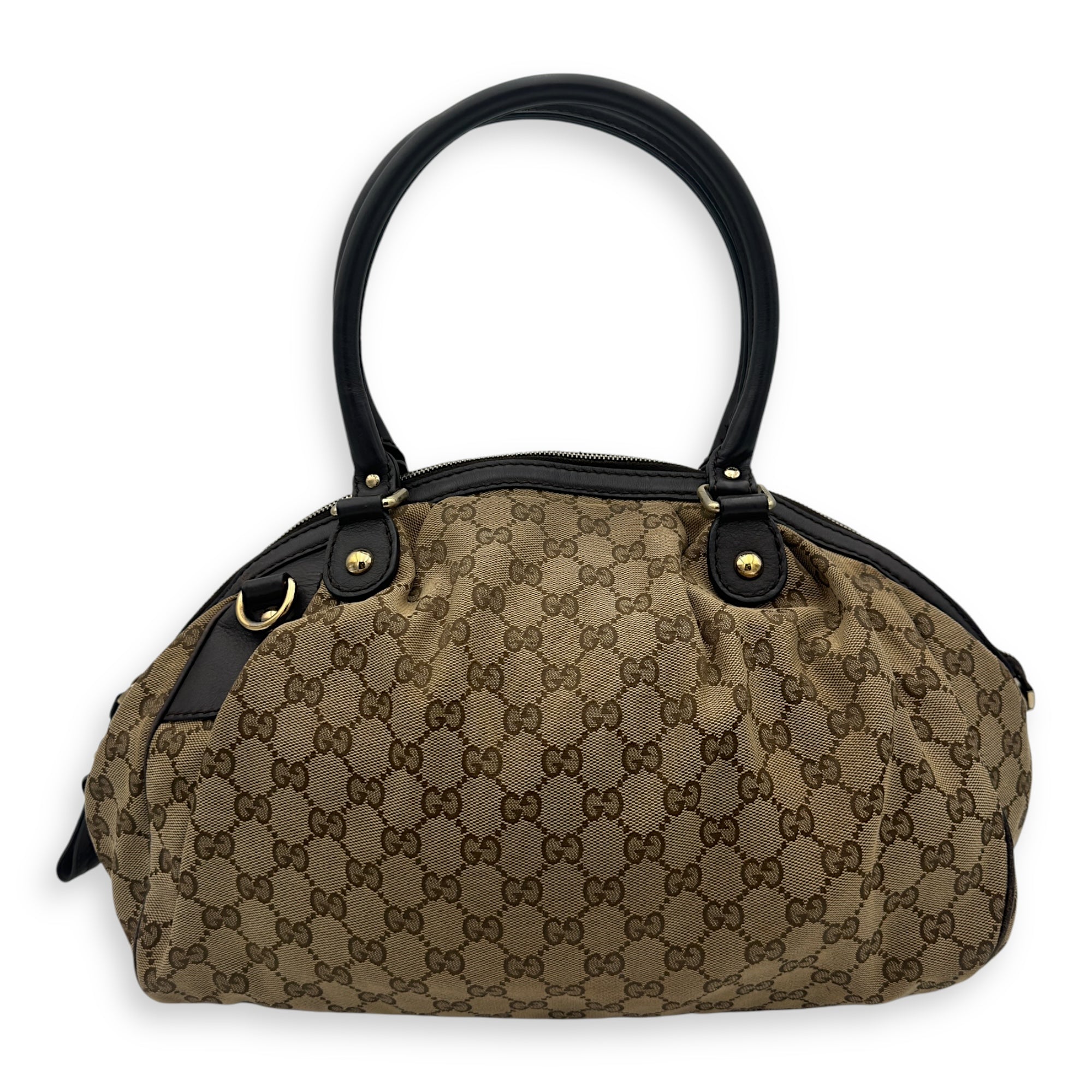 Sukey Top Handle Bag Brown in Canvas, Gold hardware