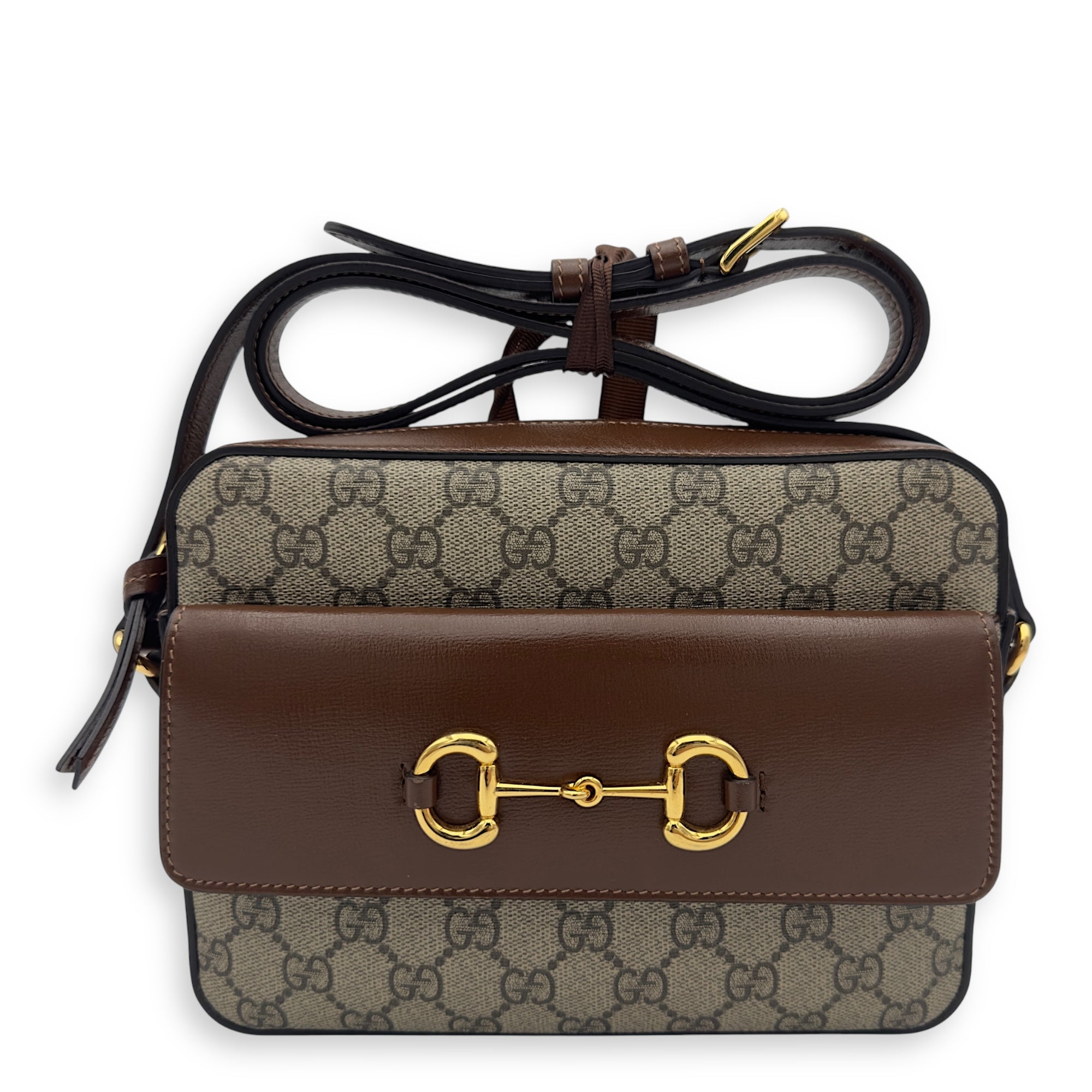 Horsebit 1955 Crossbody Bag Grey in Coated Canvas, Gold hardware
