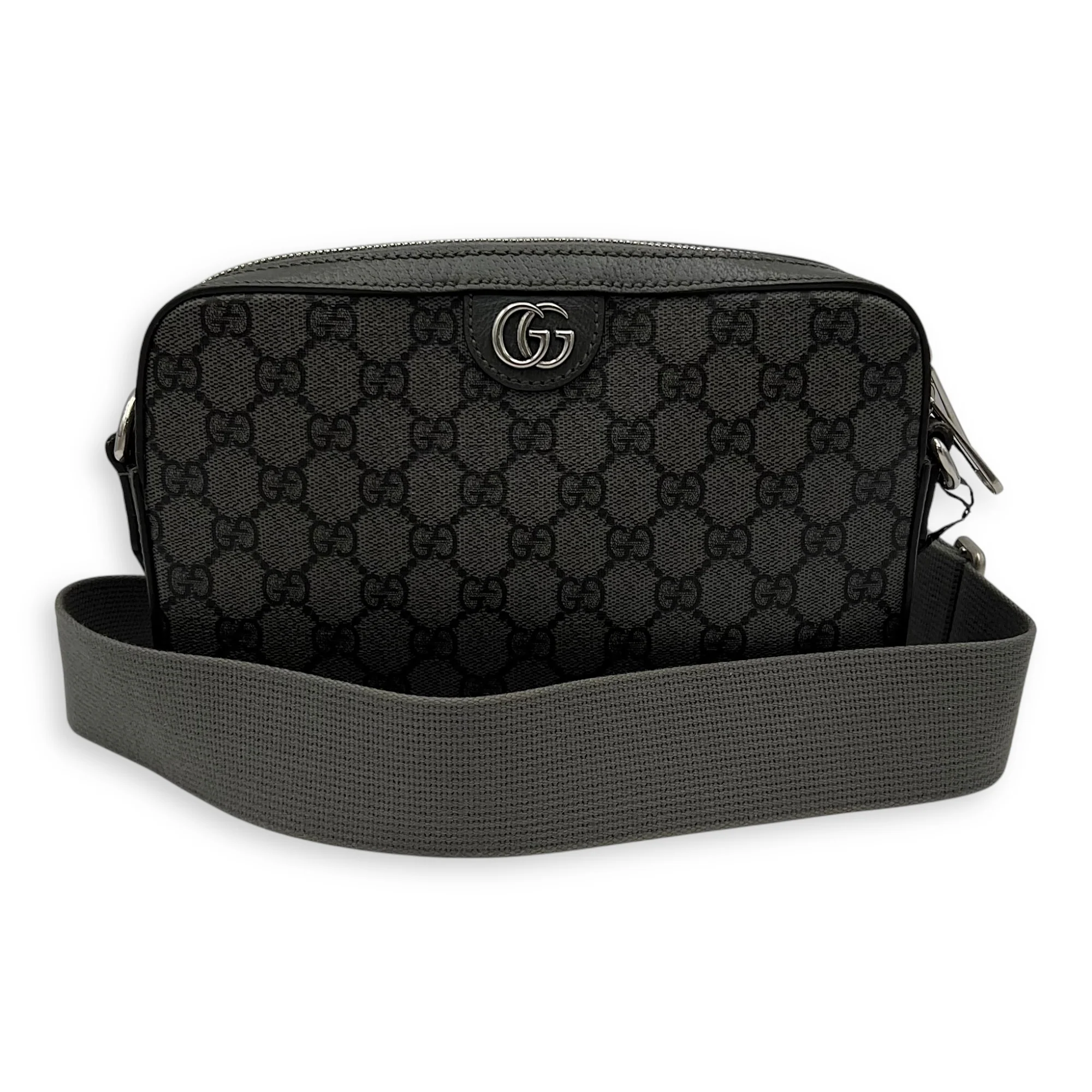 Ophidia Crossbody Bag Black in Coated Canvas, Silver hardware