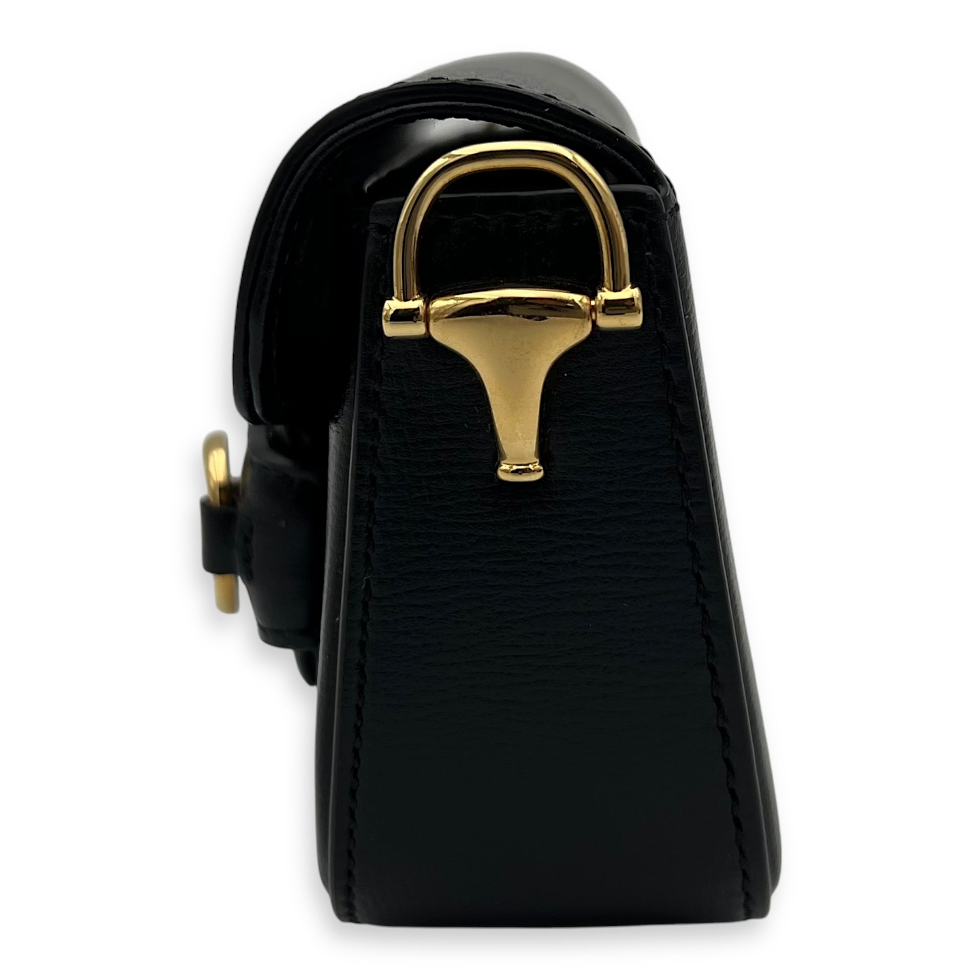 Horsebit 1955 Wallet On Chain Black in Calfskin, Gold hardware