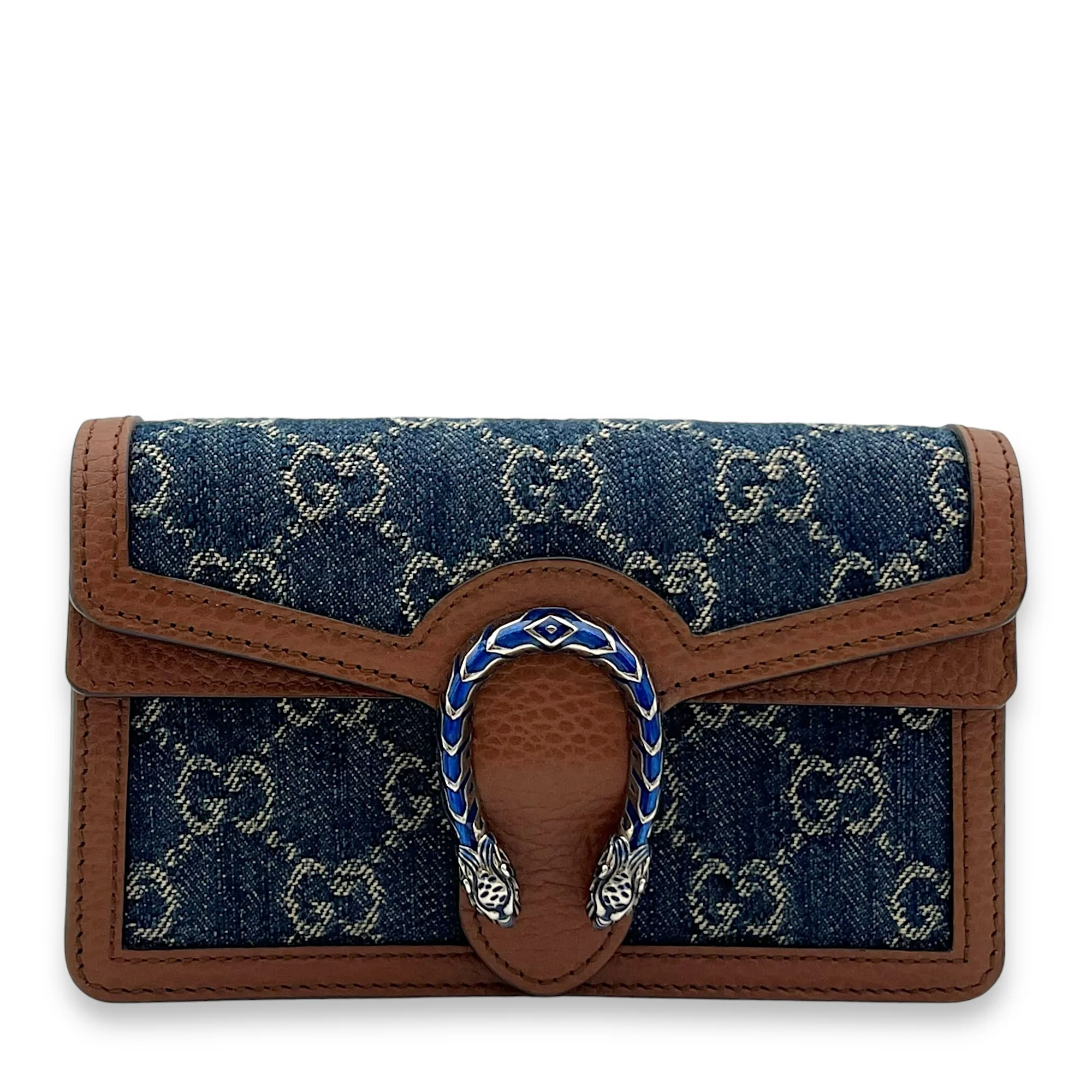Dionysus Crossbody Bag Super Mini Blue in Denim, Silver hardware