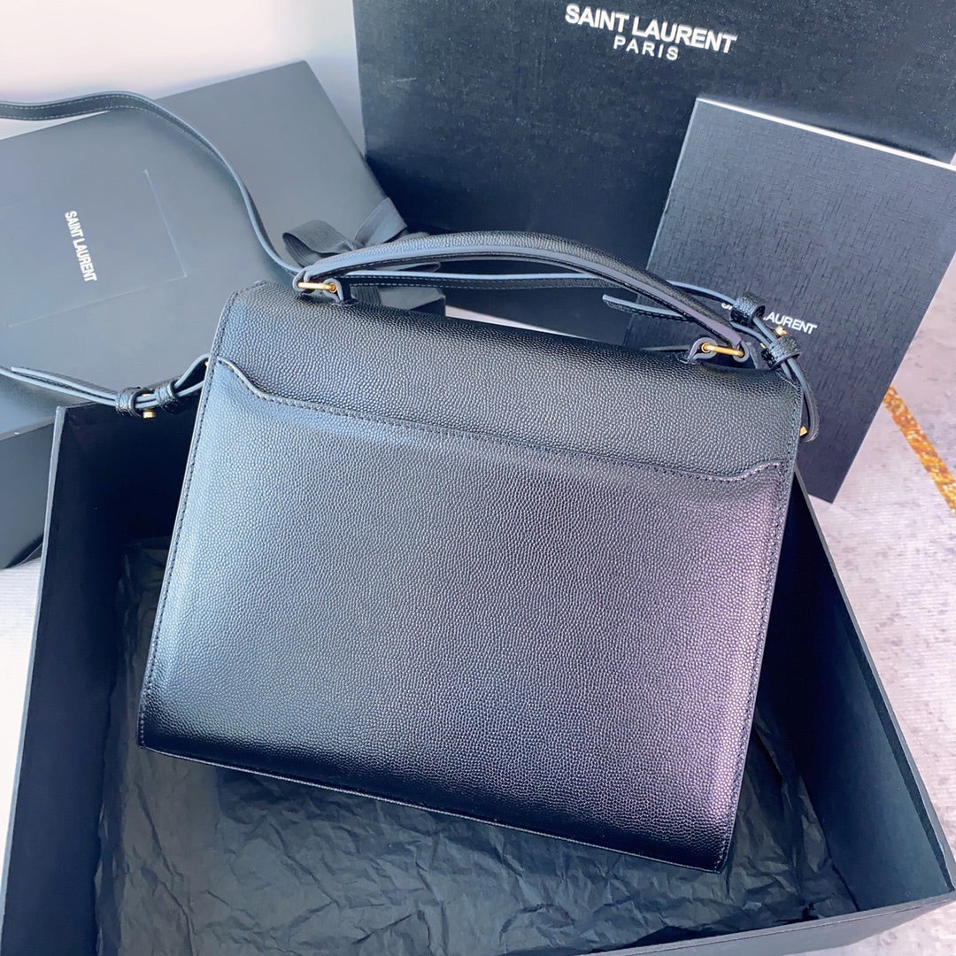 YSL Cassandra Medium Top Handle Bag in Grain Poudre Embossed Leather