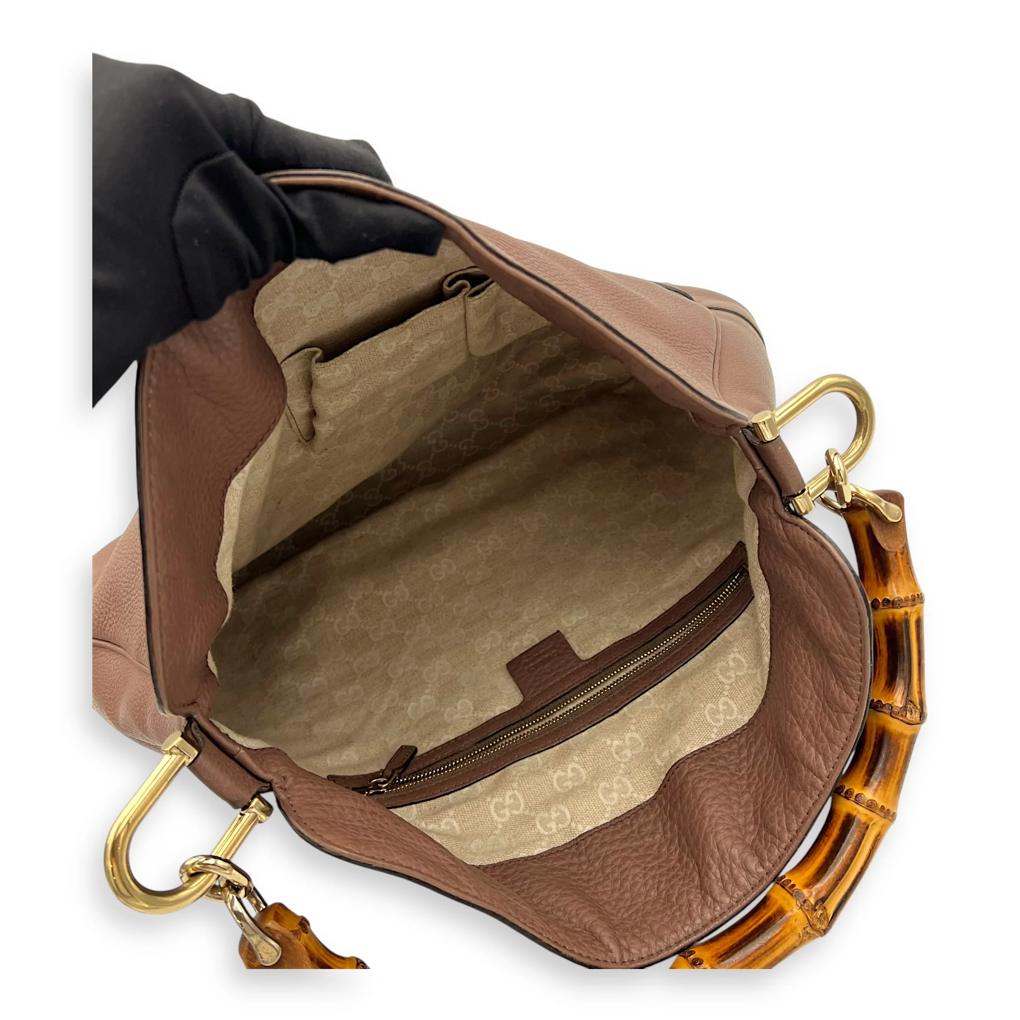 Bamboo Brown Top Handle Bag in Calfskin, Gold hardware