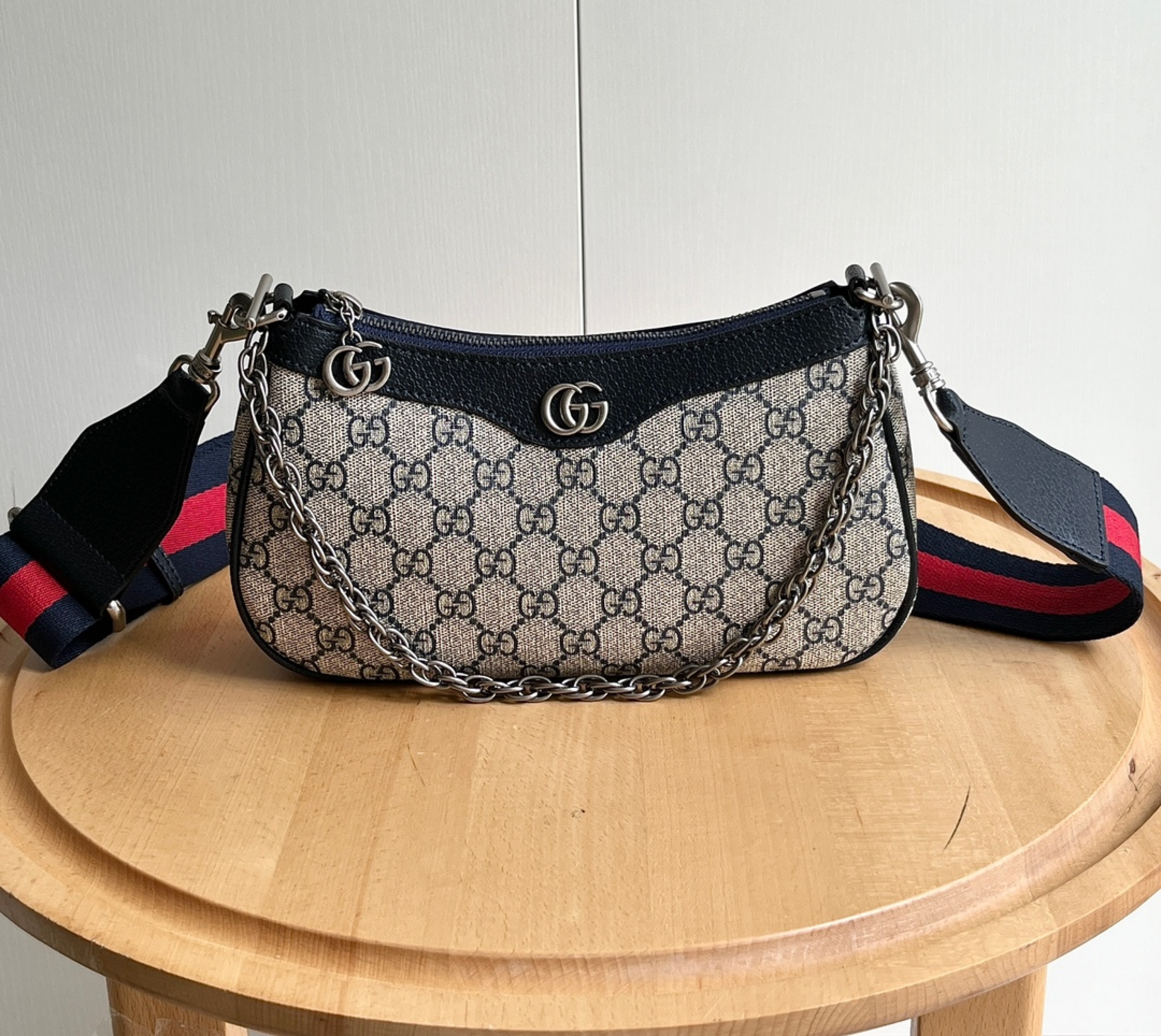 Gucci Ophidia Collection Small Handbag With Extra Strap- Beige And Black Bag