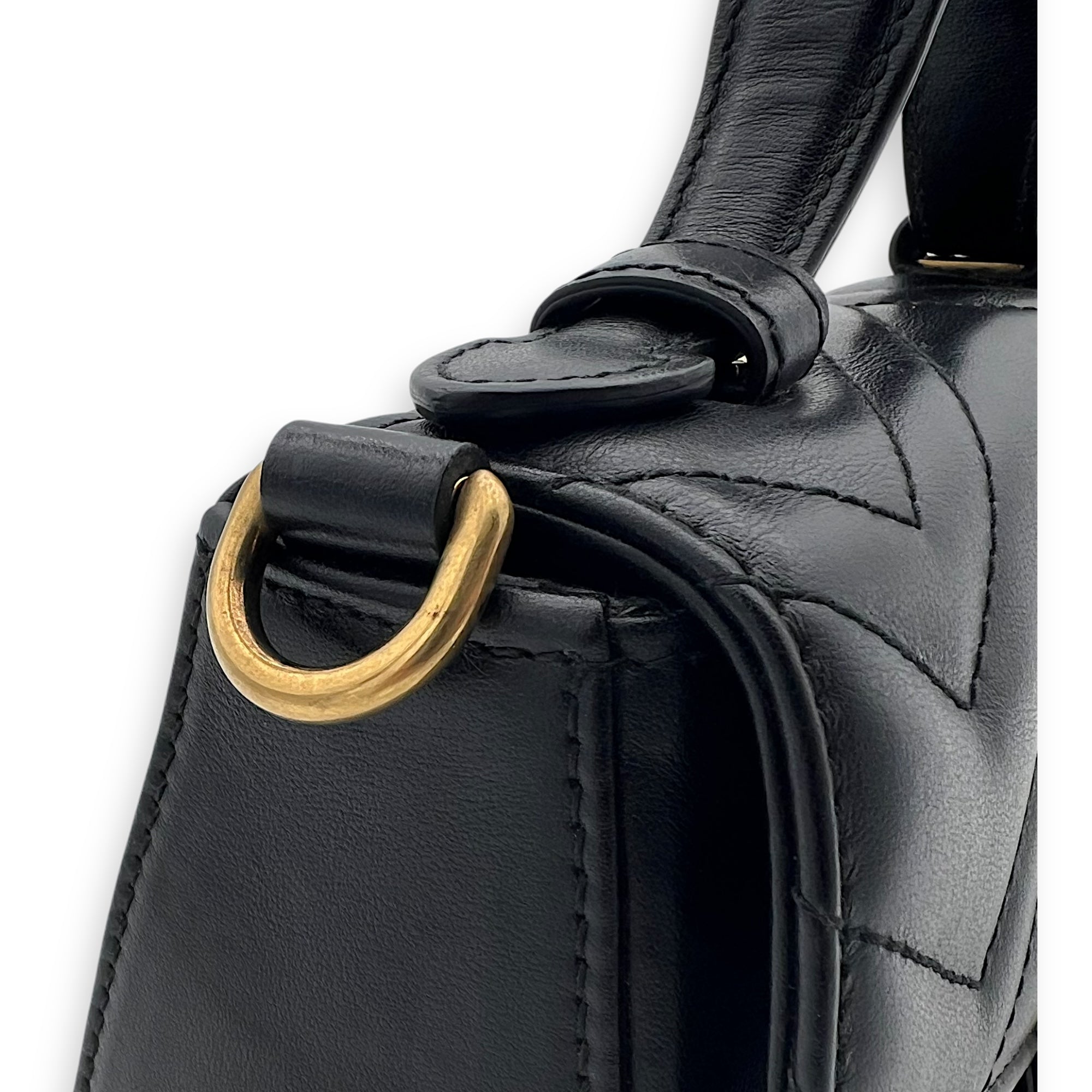 GG Marmont Mini Black Top Handle Bag in Calfskin, Gold hardware