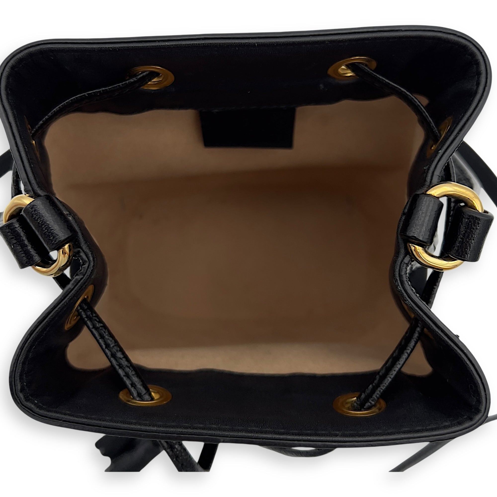 Ophidia Black Bucket Bag in Suede Leather, Gold hardware