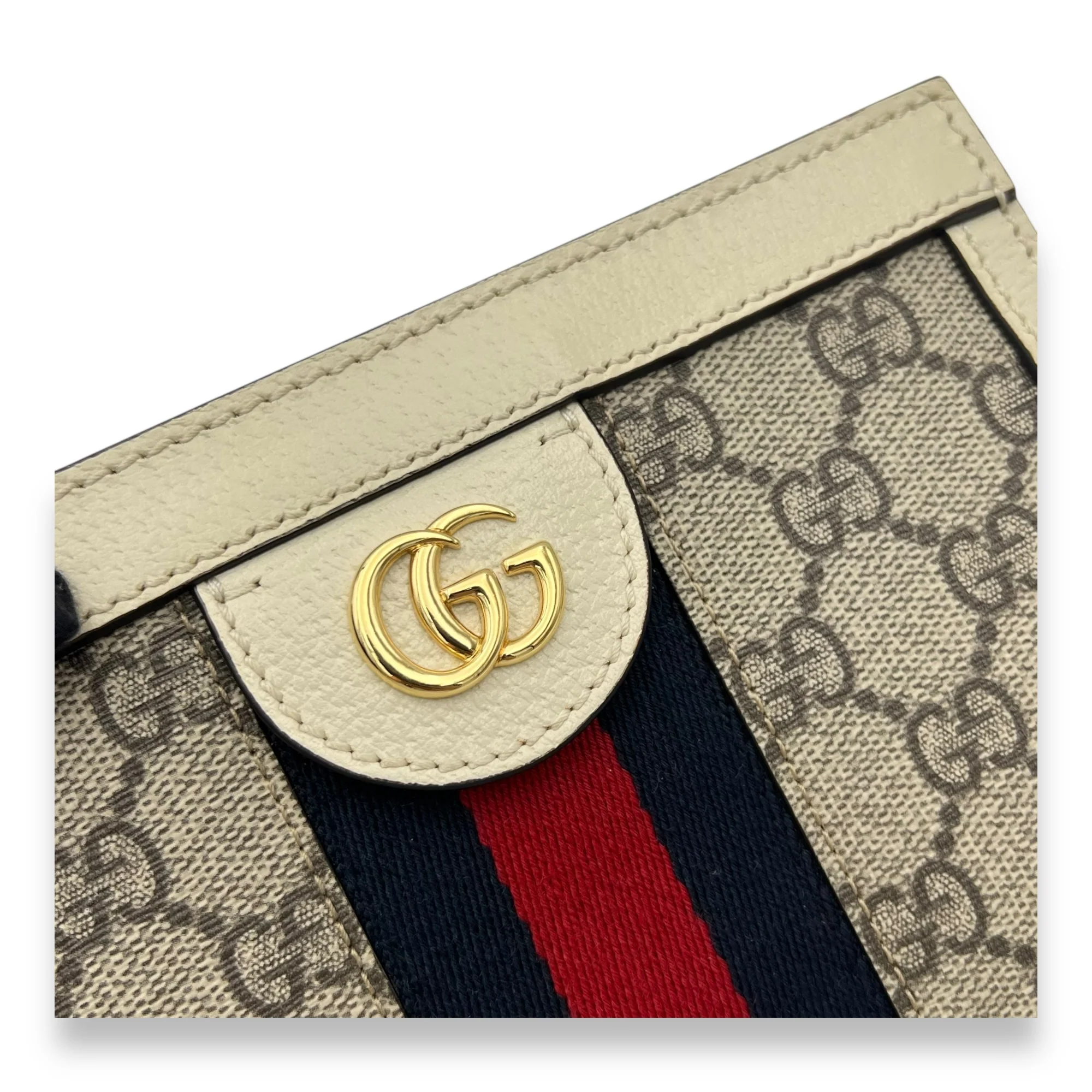 Ophidia Mini White Shoulder Bag in Coated Canvas, Gold hardware
