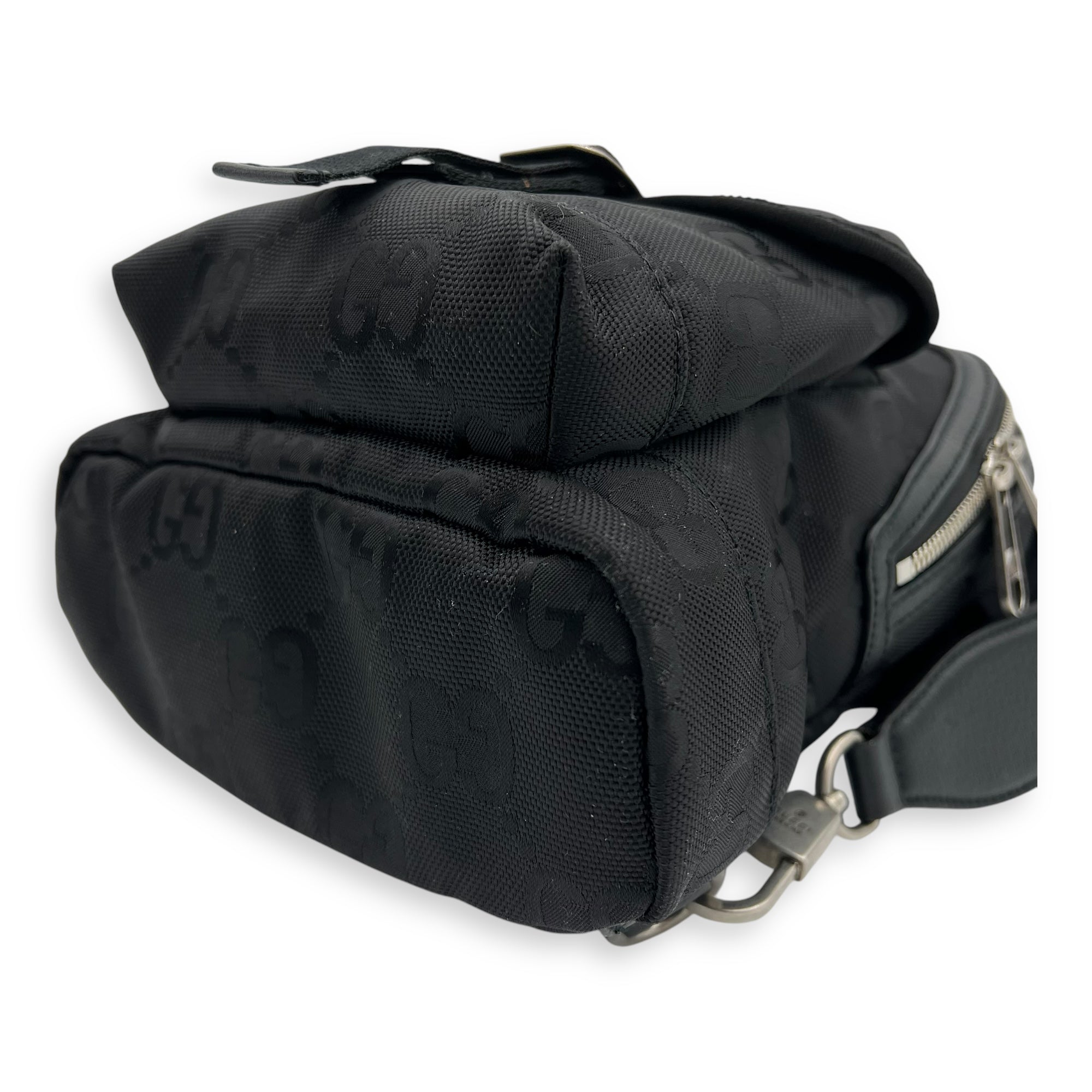 GG Backpack Black in Nylon, Silver hardware