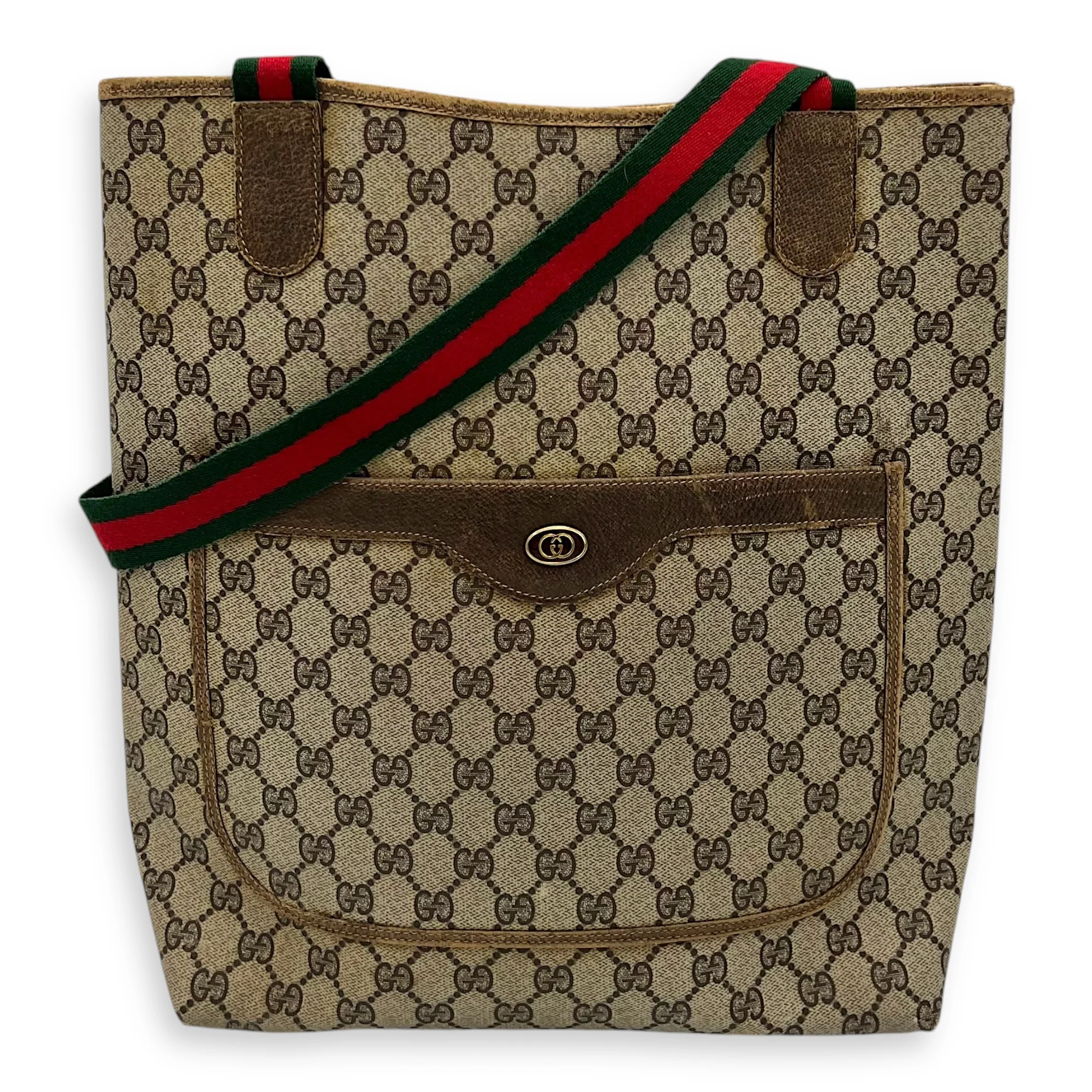 GG Tote Bag Grey in Coated Canvas, Gold hardware