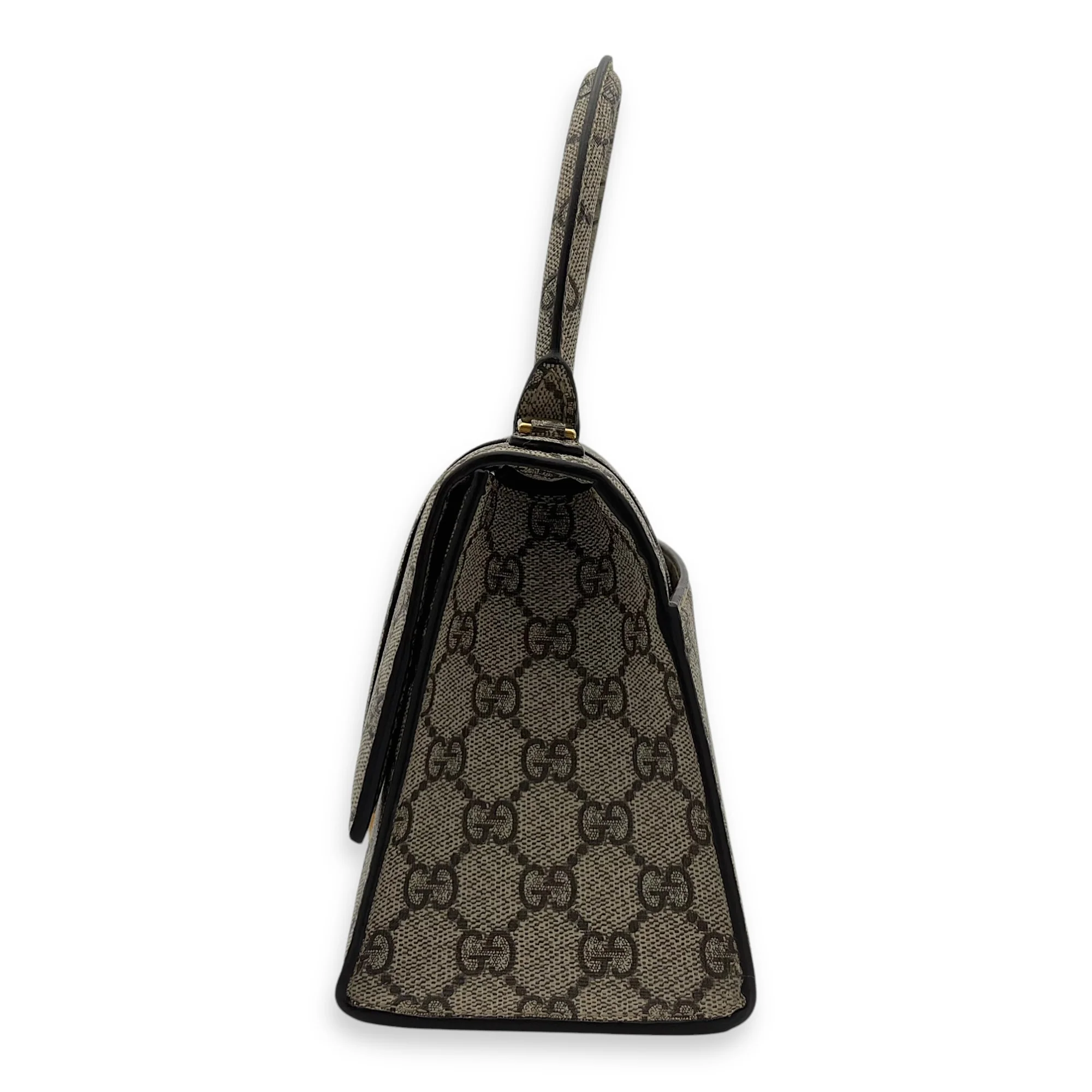 x Balenciaga Hourglass GG Supreme Brown Top Handle Bag in Monogram Coated Canvas, Gold hardware