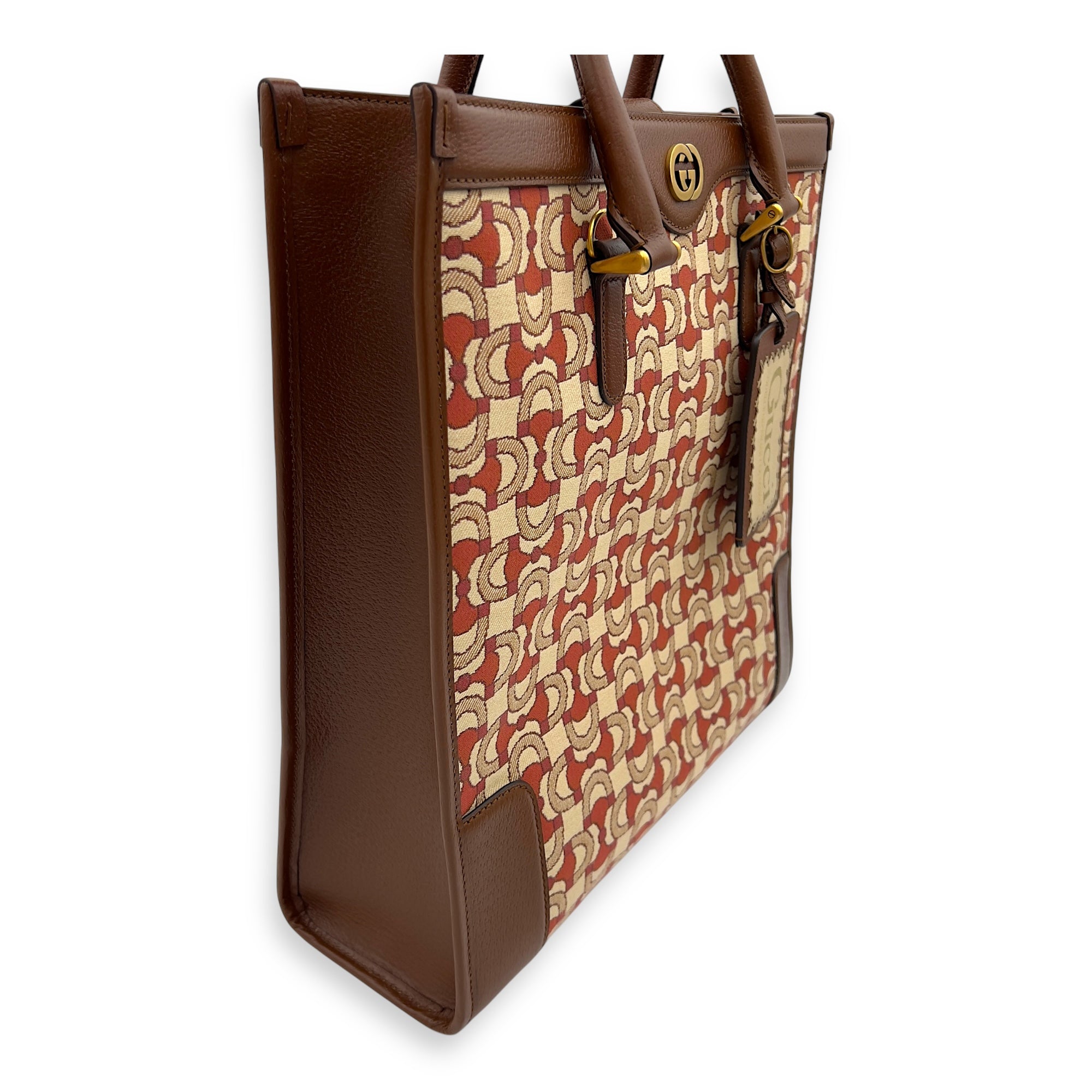 Interlocking G Red Tote Bag in Jacquard, Gold hardware