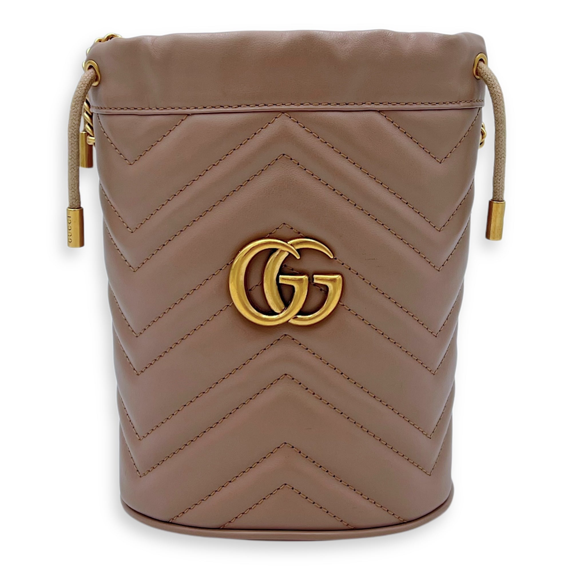 GG Marmont Bucket Bag Beige in Calfskin, Gold hardware